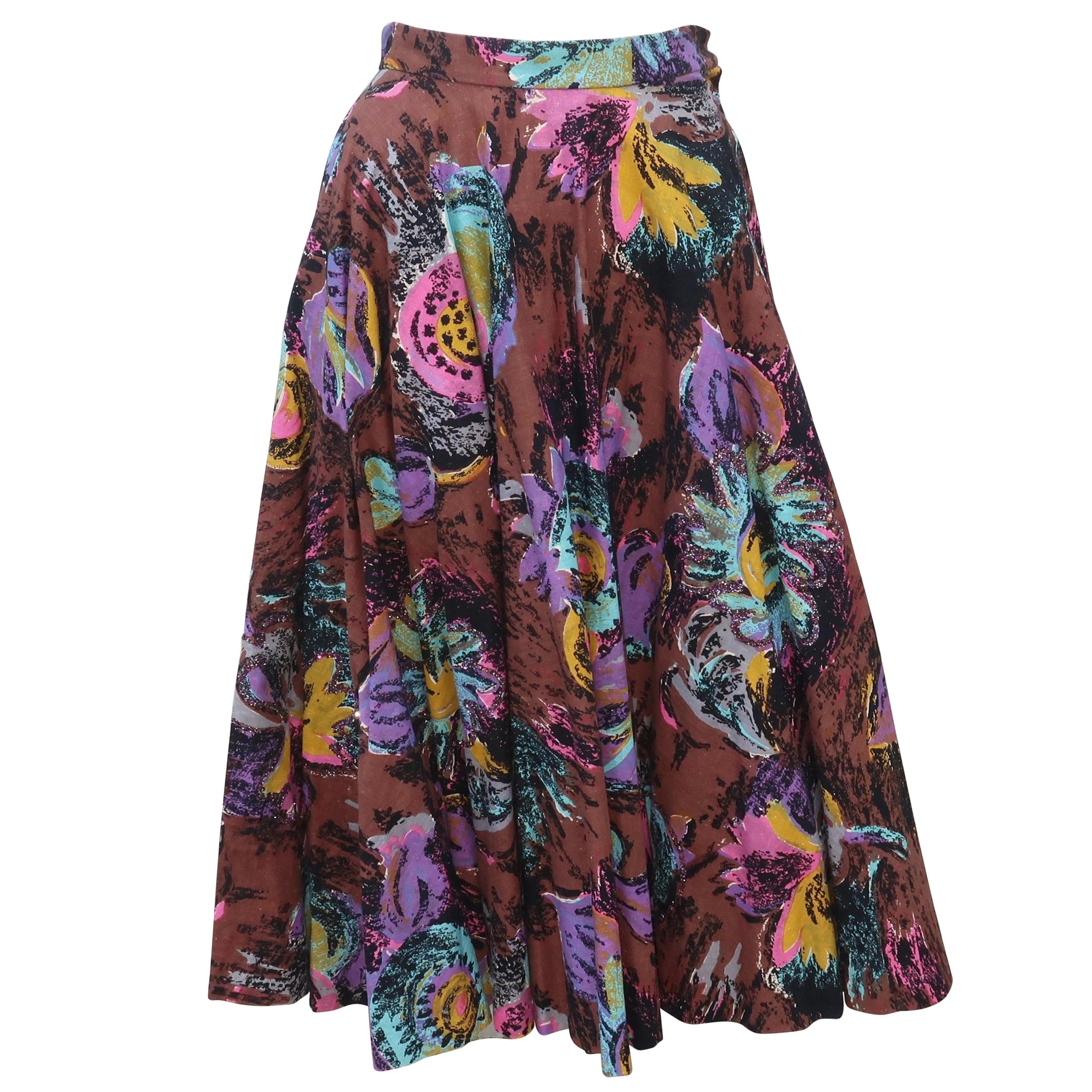 1950's Circle Swing Skirt With Novelty Glitter Floral Print