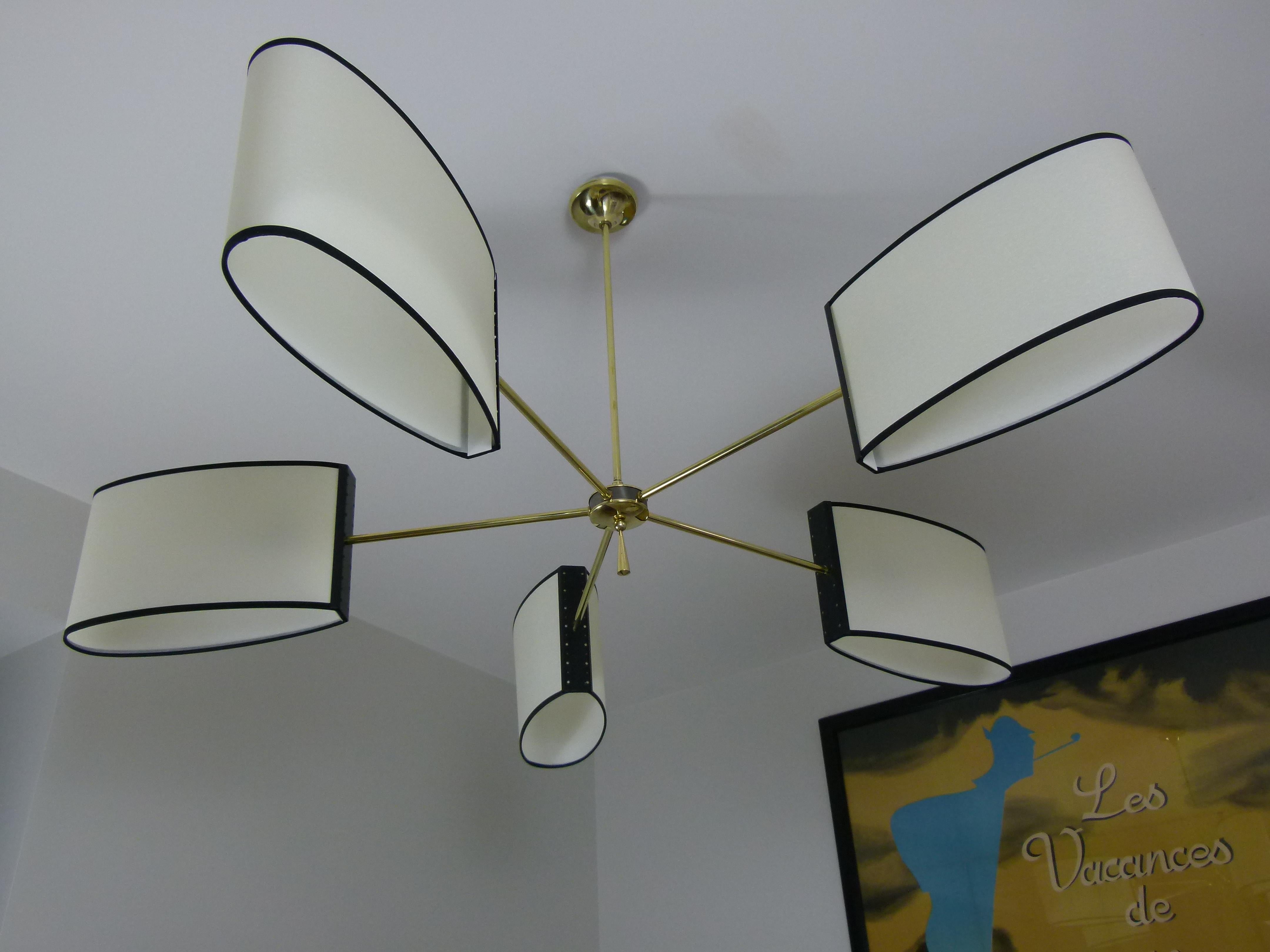 1950s Circular chandelier with Five Arms of Light by Maison Lunel 4