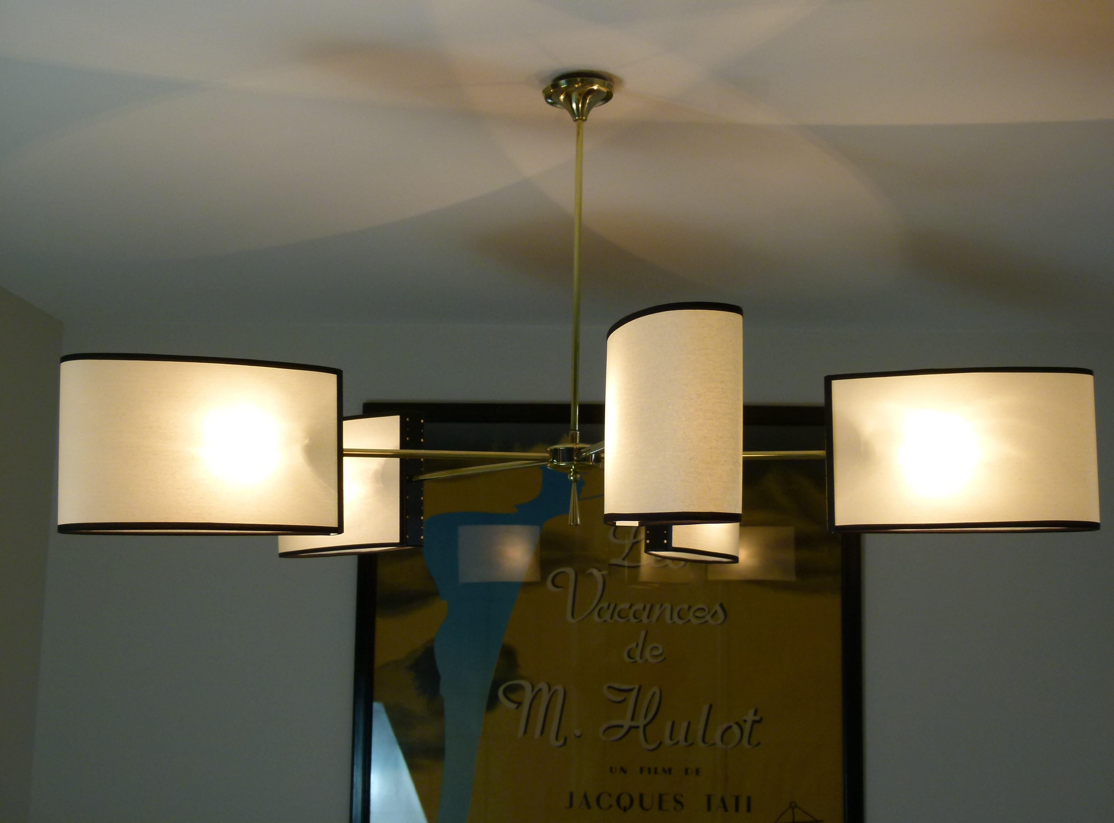 Mid-Century Modern 1950s Circular chandelier with Five Arms of Light by Maison Lunel