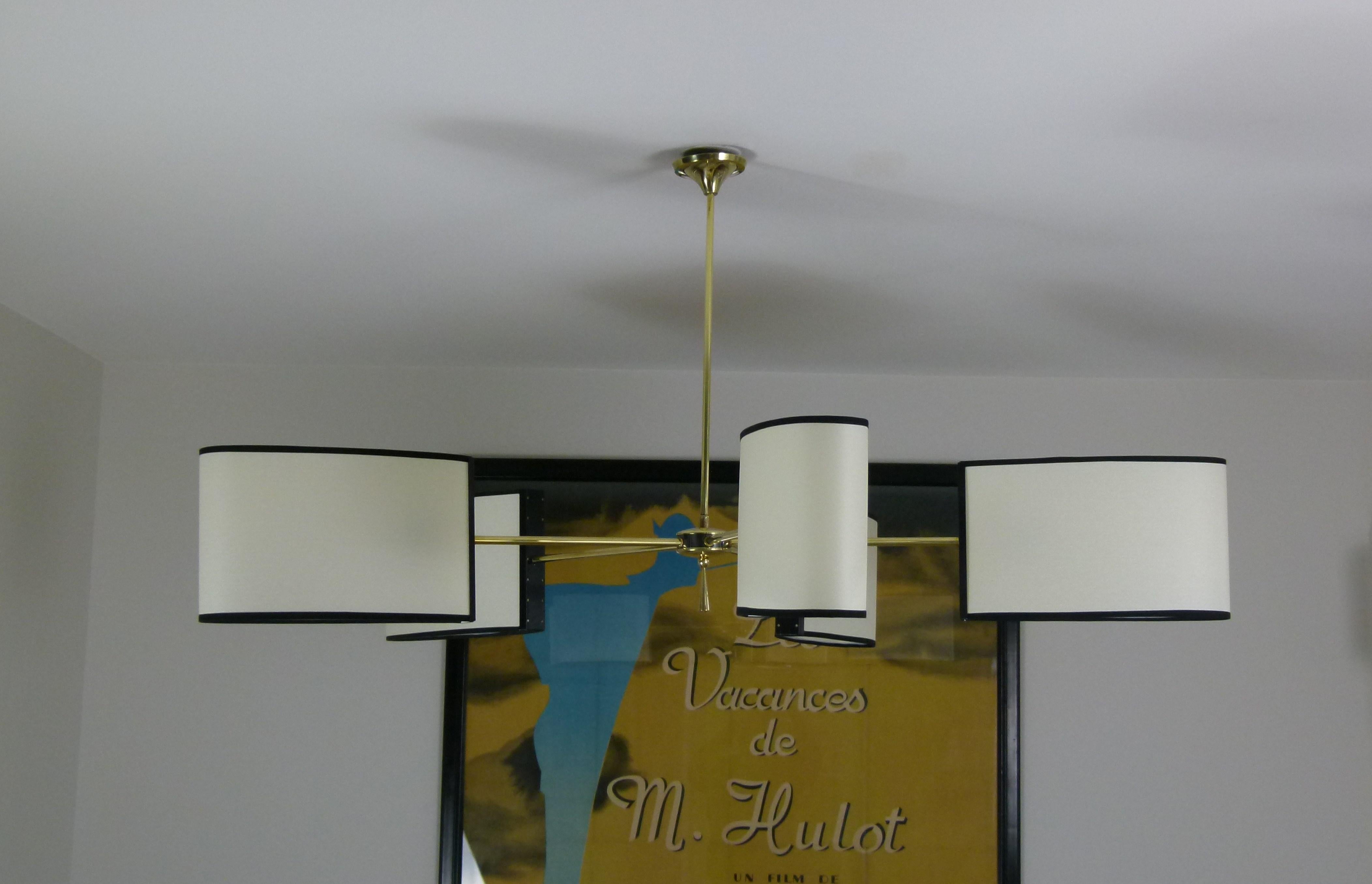 French 1950s Circular chandelier with Five Arms of Light by Maison Lunel