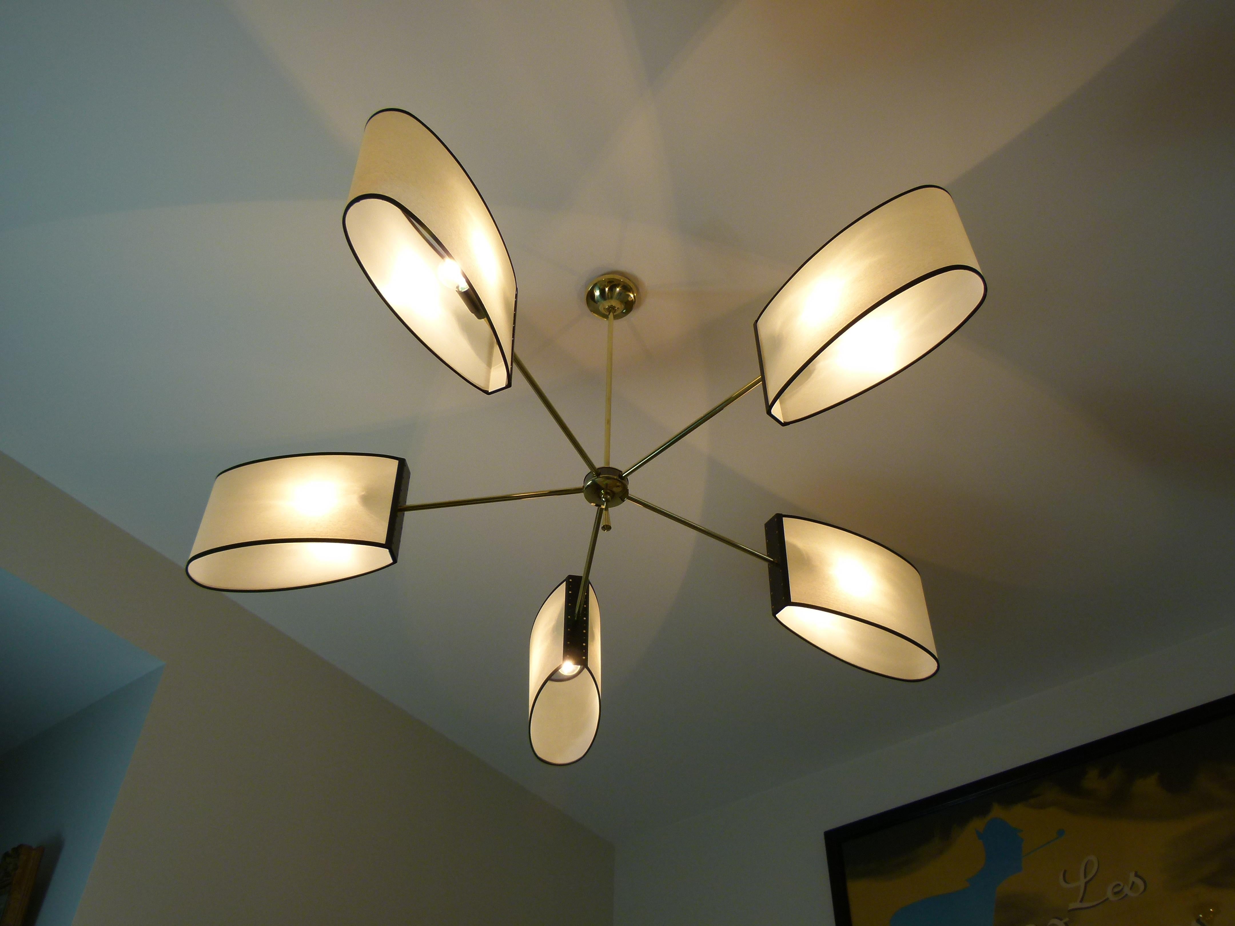 1950s Circular chandelier with Five Arms of Light by Maison Lunel In Excellent Condition In Saint-Ouen, FR