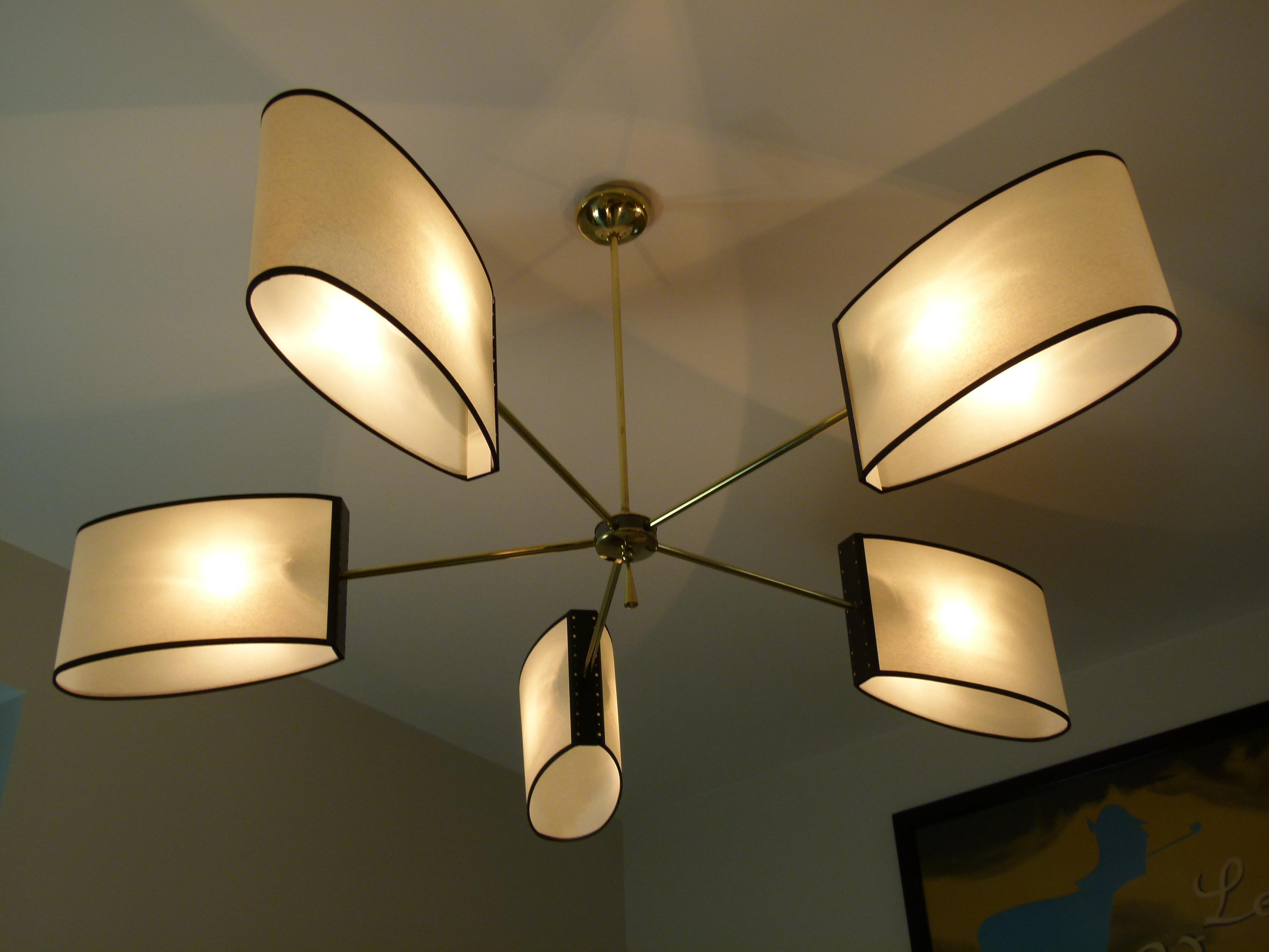 1950s Circular chandelier with Five Arms of Light by Maison Lunel 1