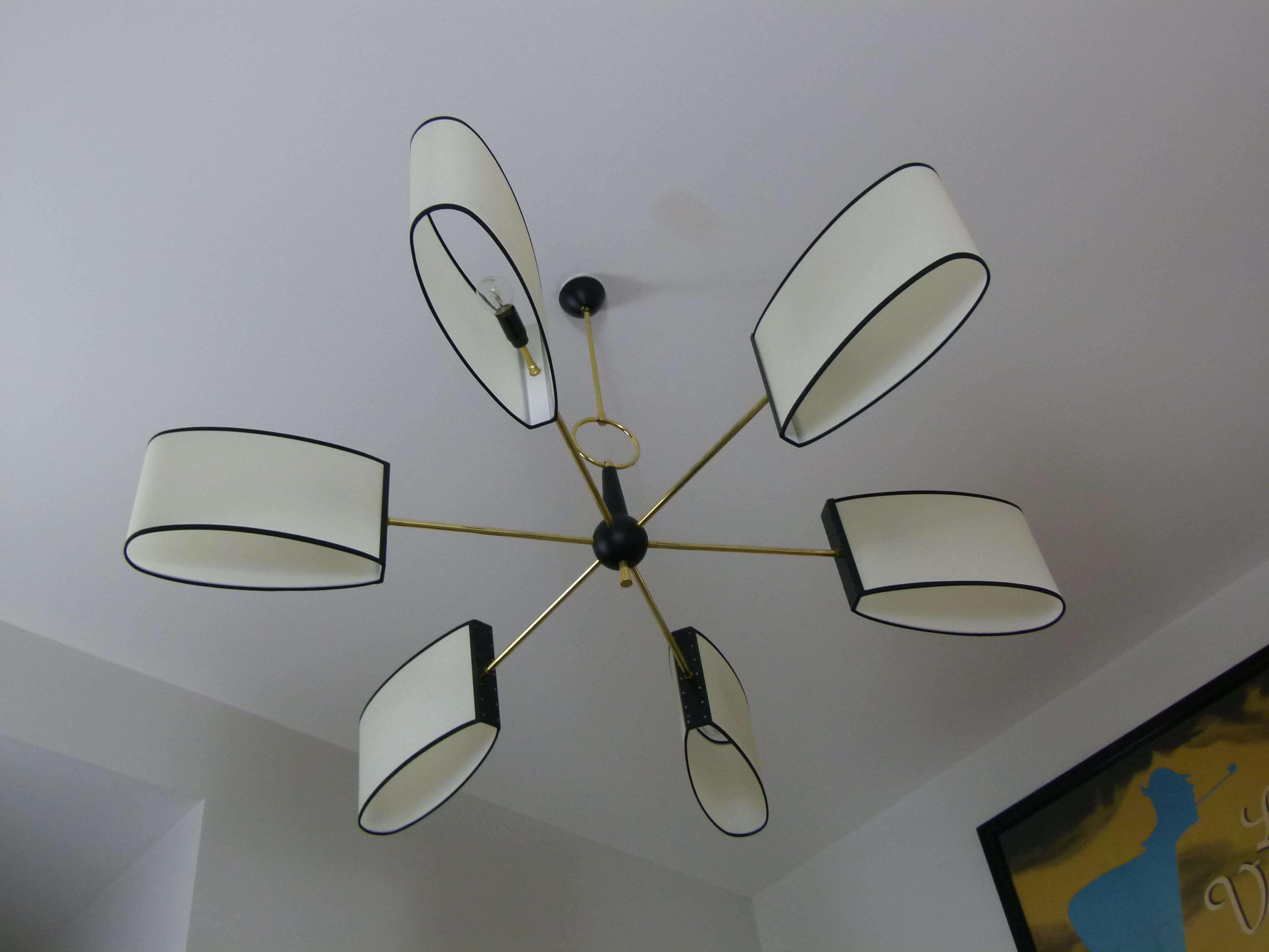 1950s Circular Chandelier with Six Lighted Arms by Maison Lunel 5