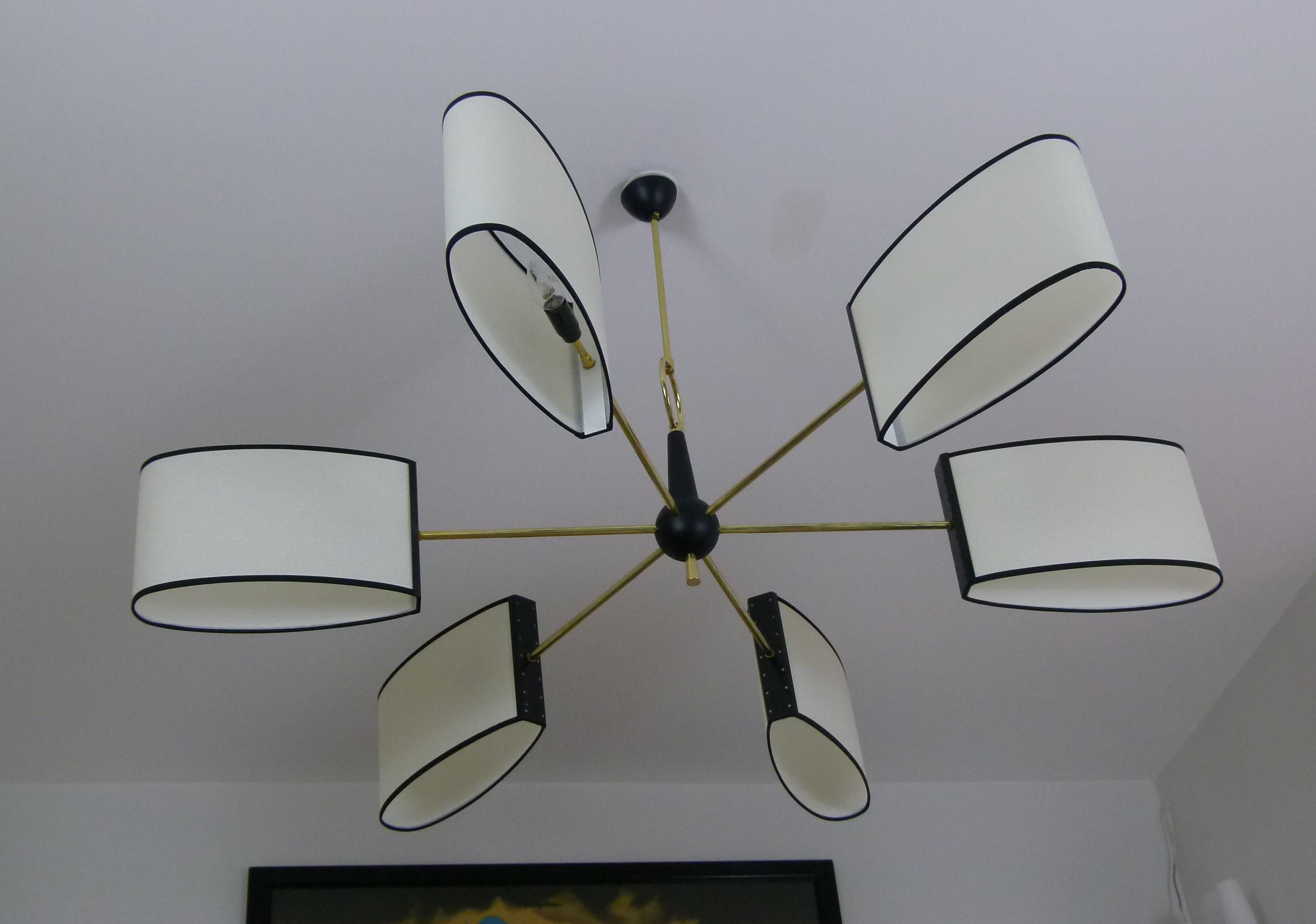 1950s Circular Chandelier with Six Lighted Arms by Maison Lunel 1