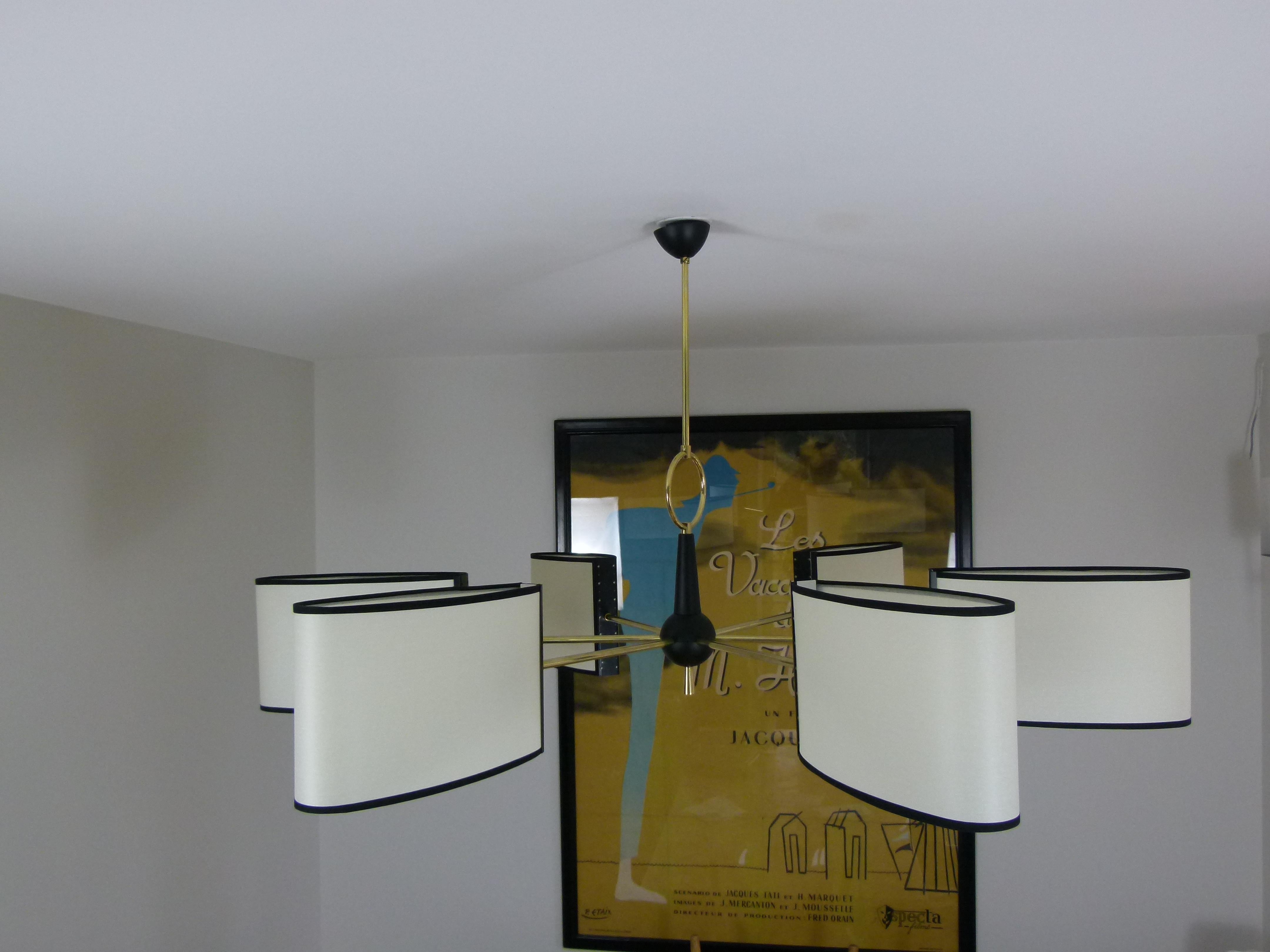 1950s Circular Chandelier with Six Lighted Arms by Maison Lunel 3