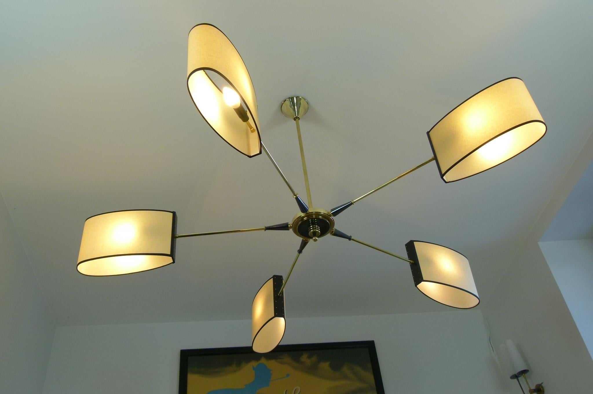 1950s Circular Five-Lighted Arms Chandelier by Maison Lunel 9