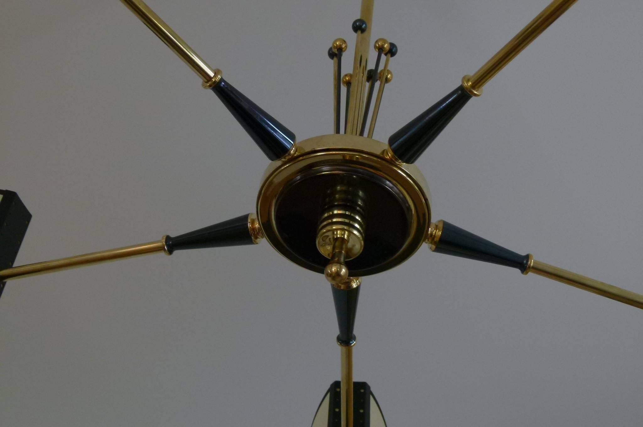 1950s Circular Five Lighted Arms Chandelier by Maison Lunel 1