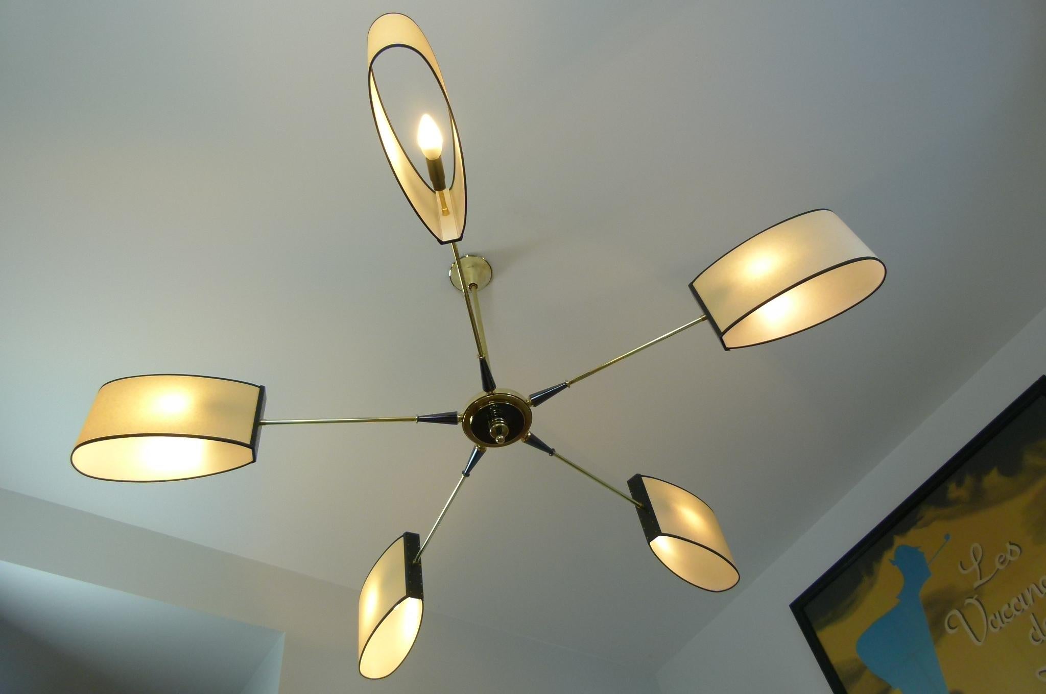 1950s Circular Five-Lighted Arms Chandelier by Maison Lunel 1