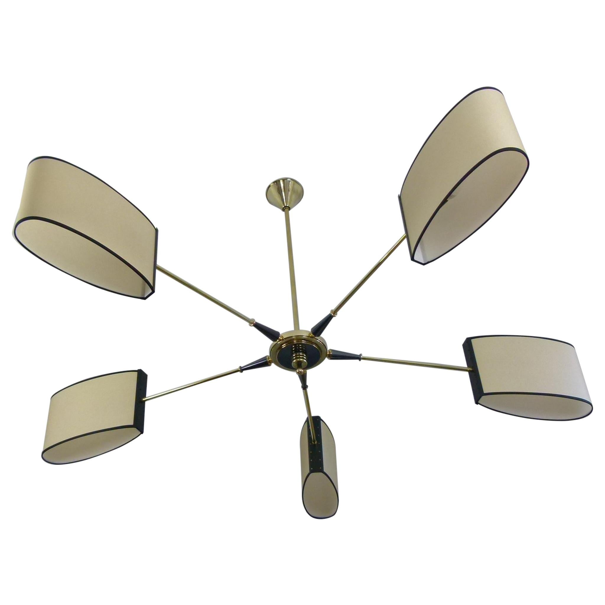 1950s Circular Five-Lighted Arms Chandelier by Maison Lunel