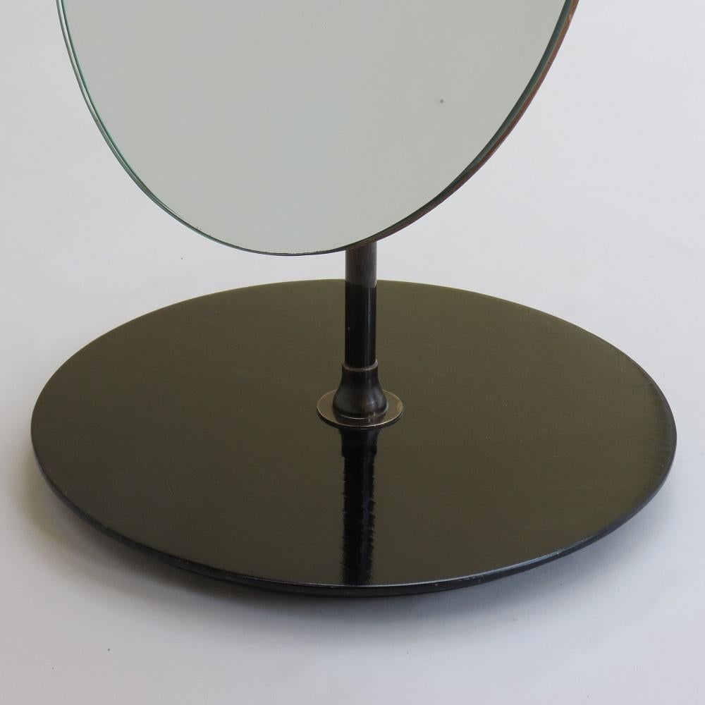 English 1950s Circular Hat Shop Adjustable Mirror on Black Ebonized Stand For Sale