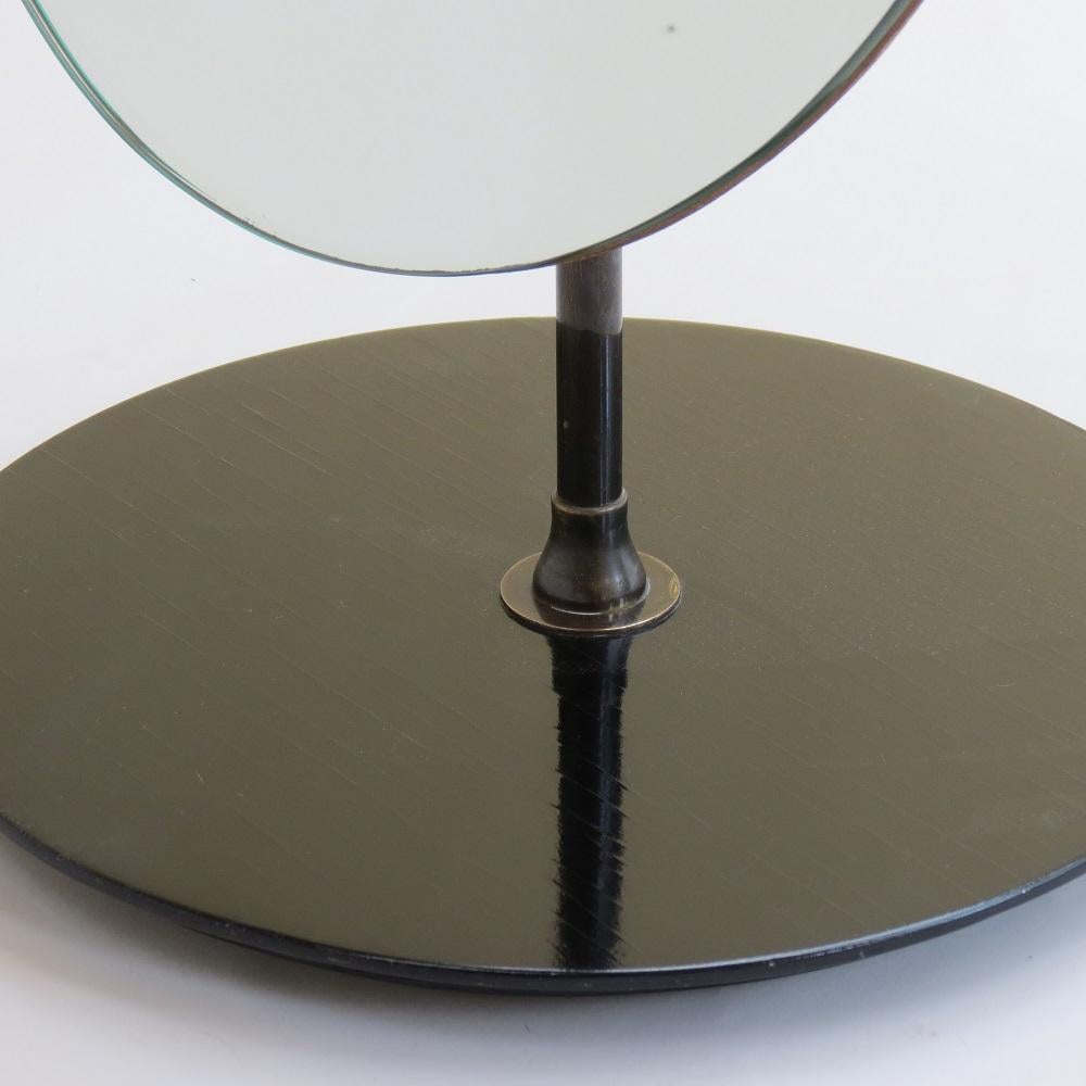 Machine-Made 1950s Circular Hat Shop Adjustable Mirror on Black Ebonized Stand For Sale