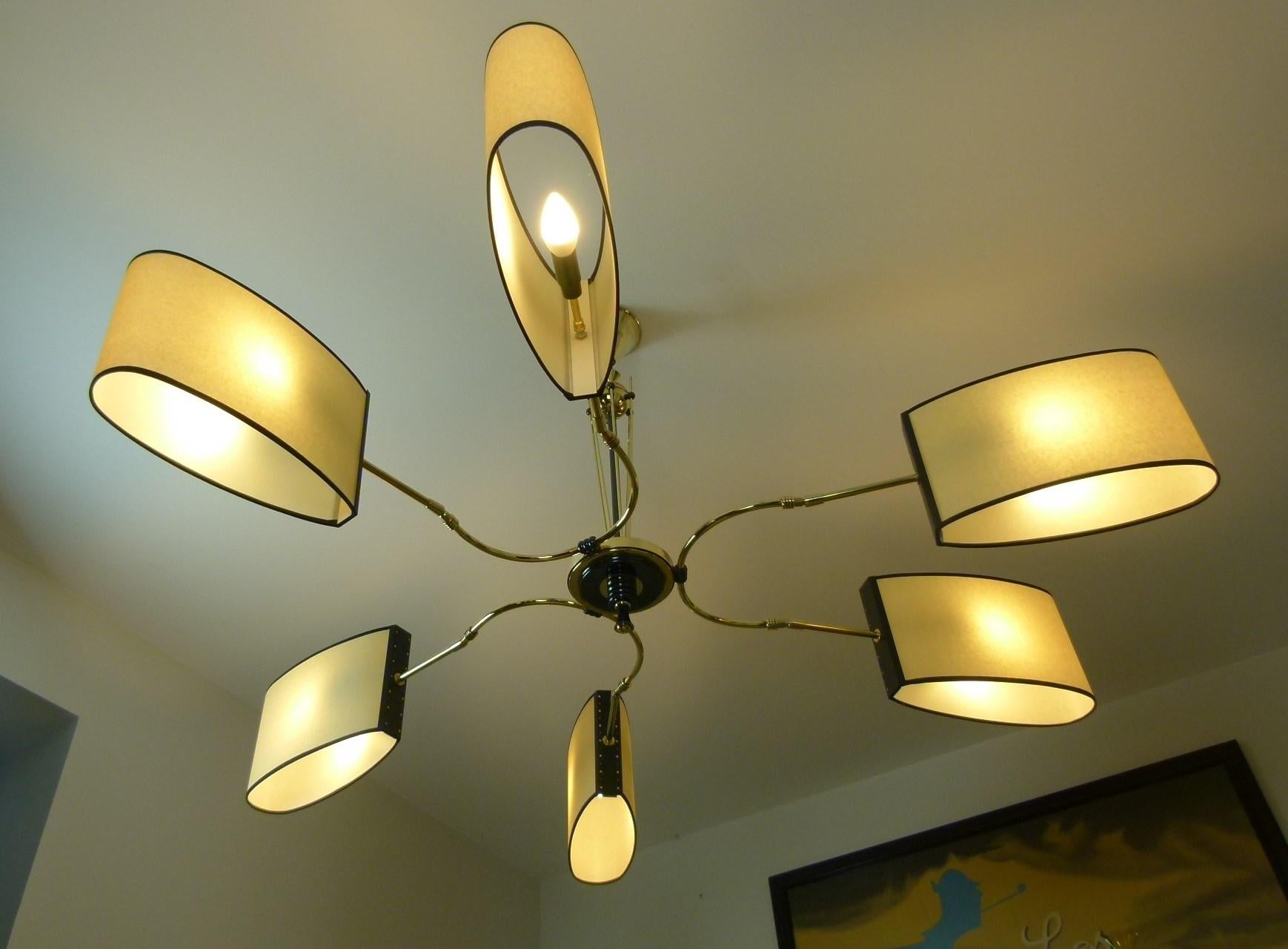 1950s Circular Six Lighted Arms Chandelier by Maison Lunel 13