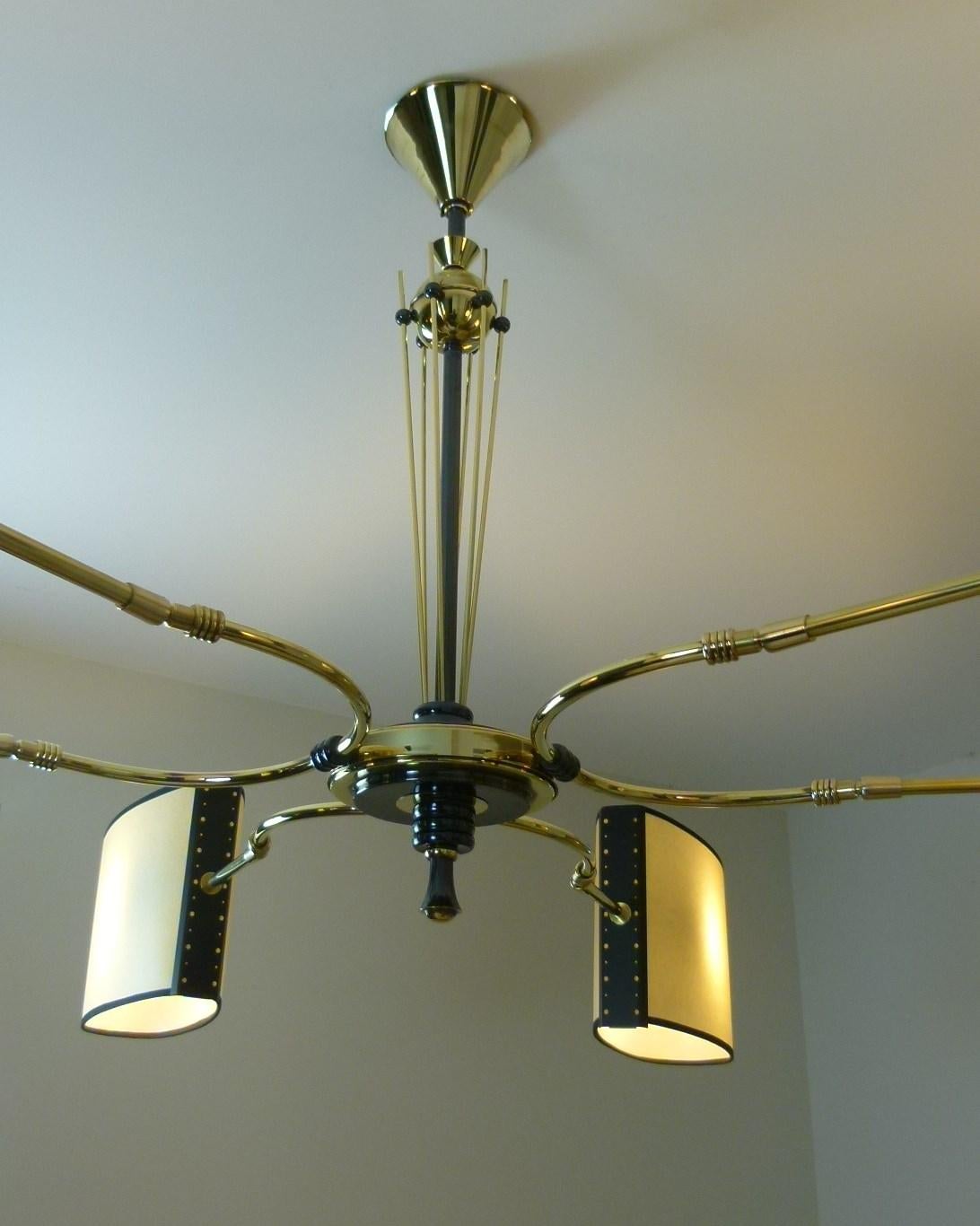 1950s Circular Six Lighted Arms Chandelier by Maison Lunel 1