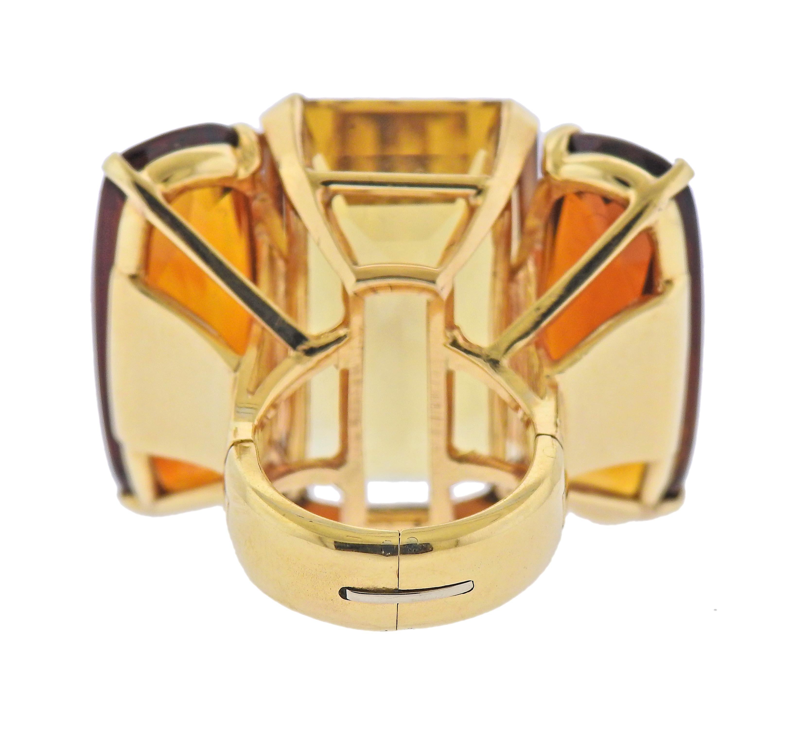 Emerald Cut 1950s Citrine Gold Large Cocktail Ring For Sale