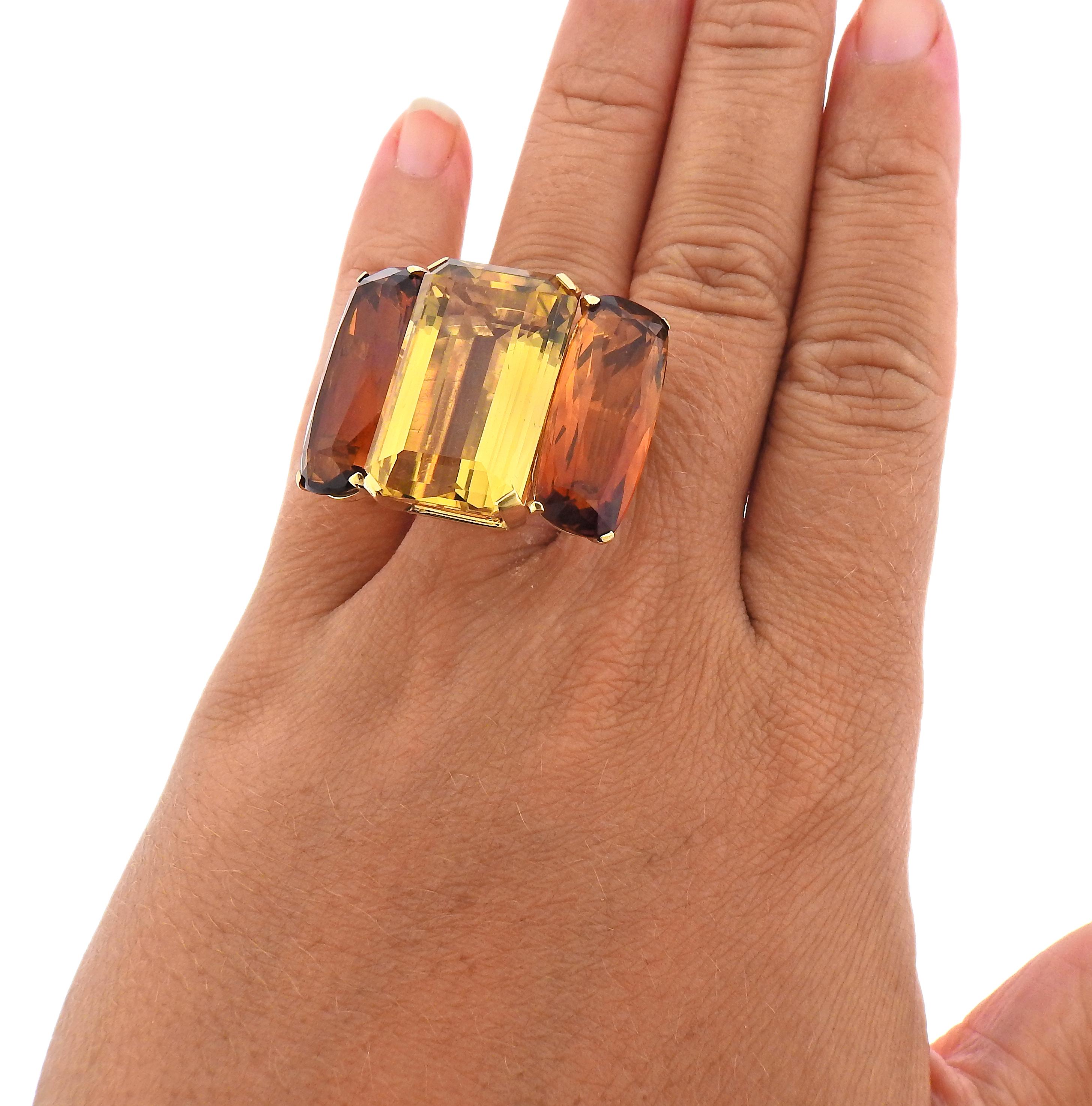 Women's 1950s Citrine Gold Large Cocktail Ring For Sale