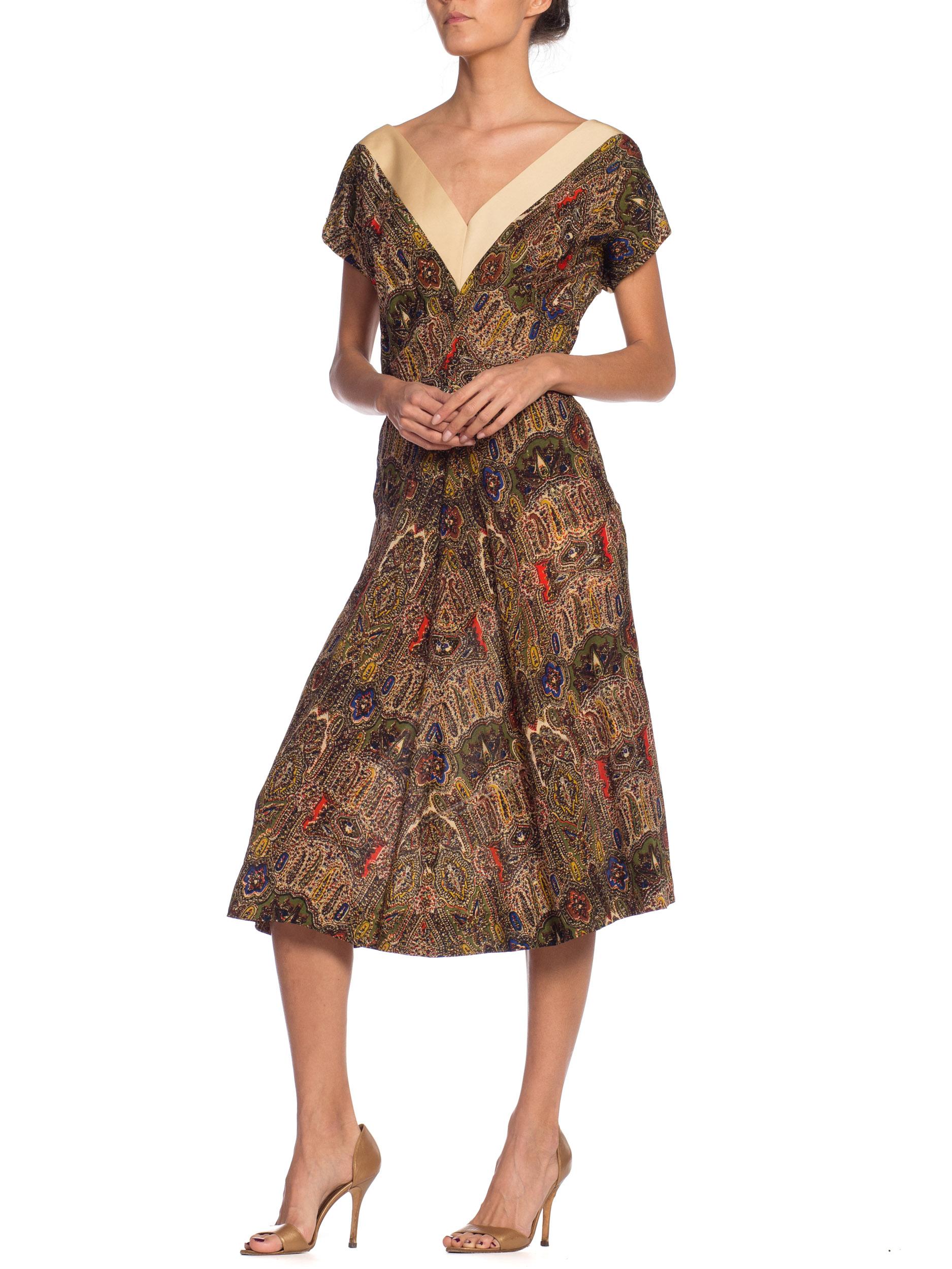 Brown 1950S CLAIRE MC CARDELL Multicolor Paisley Wool Day Dress