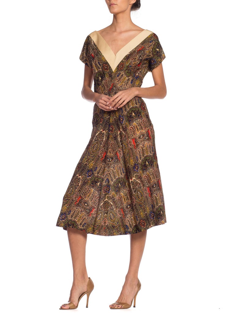 1950S CLAIRE MC CARDELL Multicolor Paisley Wool Day Dress For Sale at ...