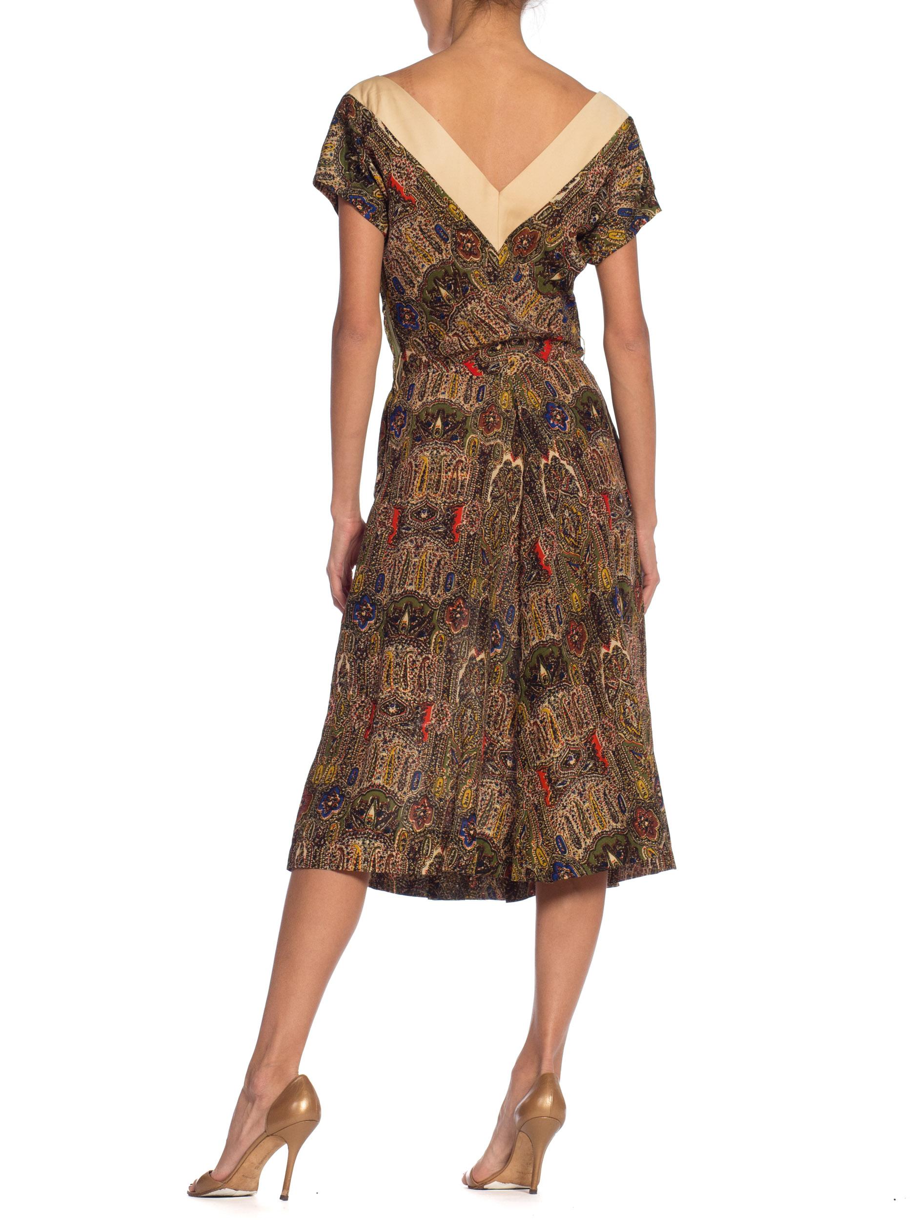 1950S CLAIRE MC CARDELL Multicolor Paisley Wool Day Dress 1