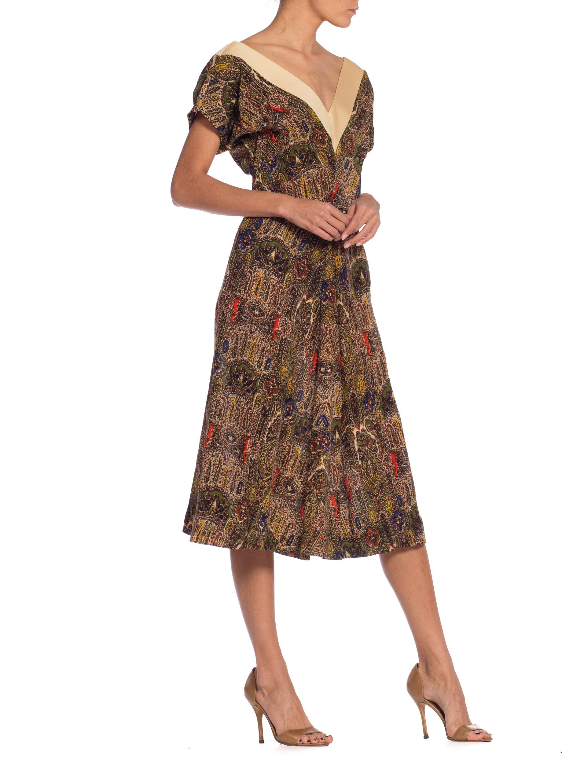 1950S CLAIRE MC CARDELL Multicolor Paisley Wool Day Dress 2