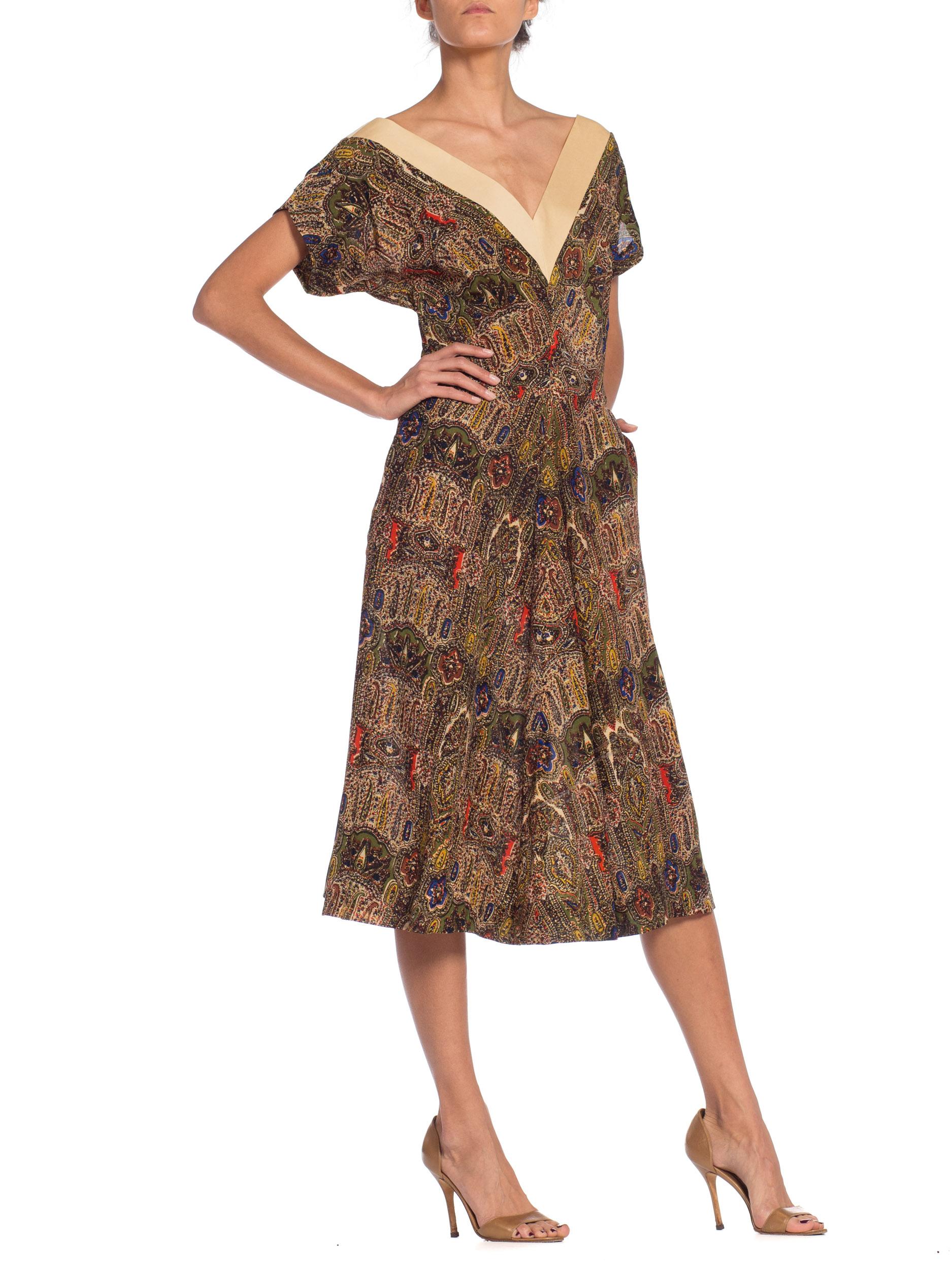 1950S CLAIRE MC CARDELL Multicolor Paisley Wool Day Dress 3