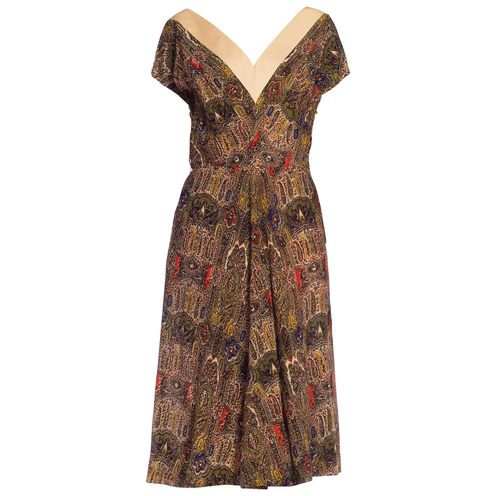 1950S CLAIRE MC CARDELL Multicolor Paisley Wool Day Dress