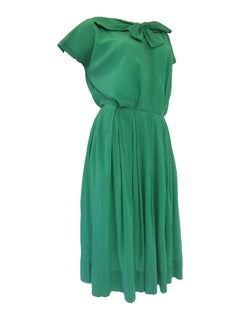 1950's Claire McCardell for Townley Kelly Green Crinkled Viscose Dress