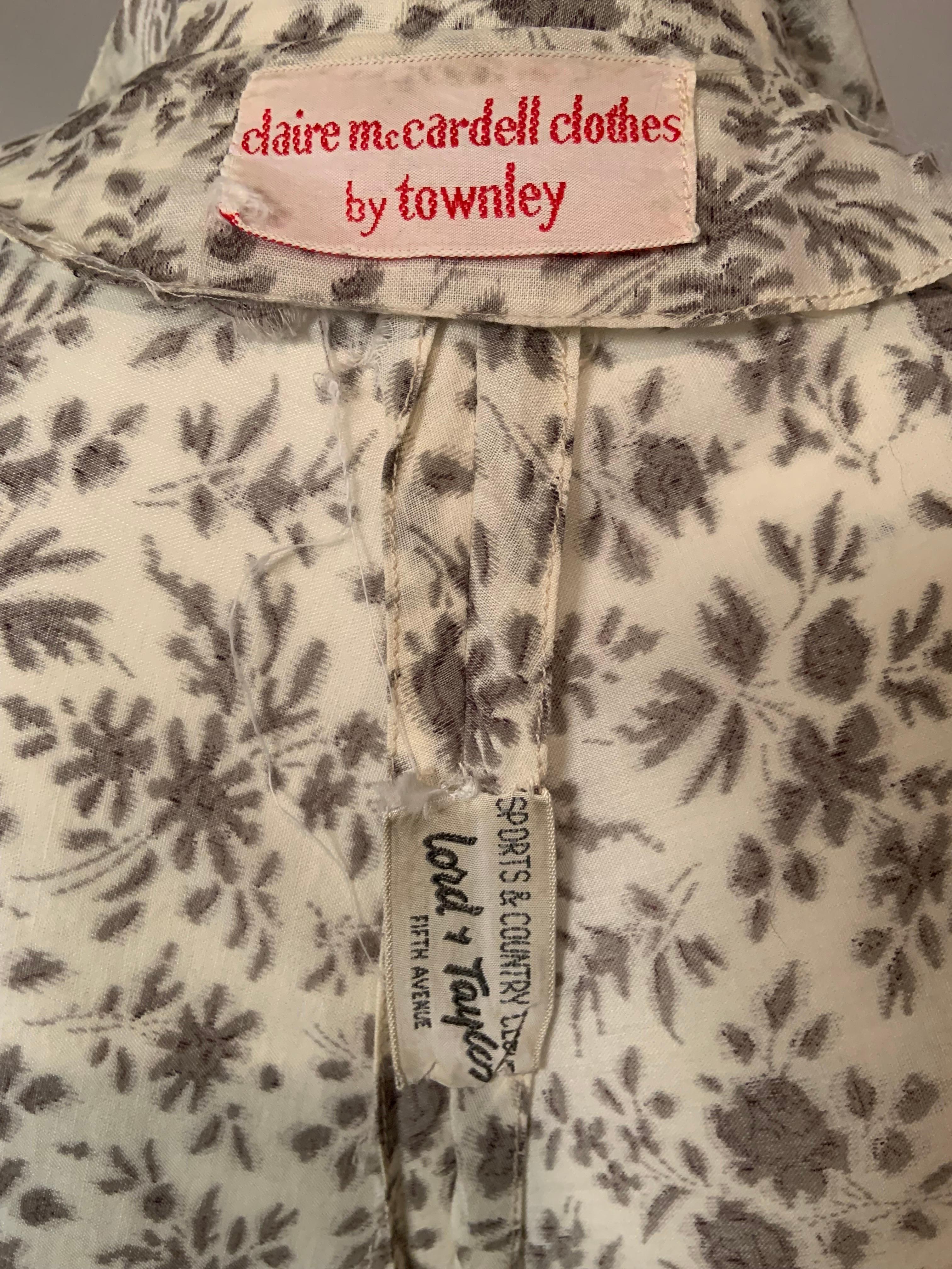 1950's Claire McCardell Grey and White Floral Cotton Print Shirtwaist Dress 5