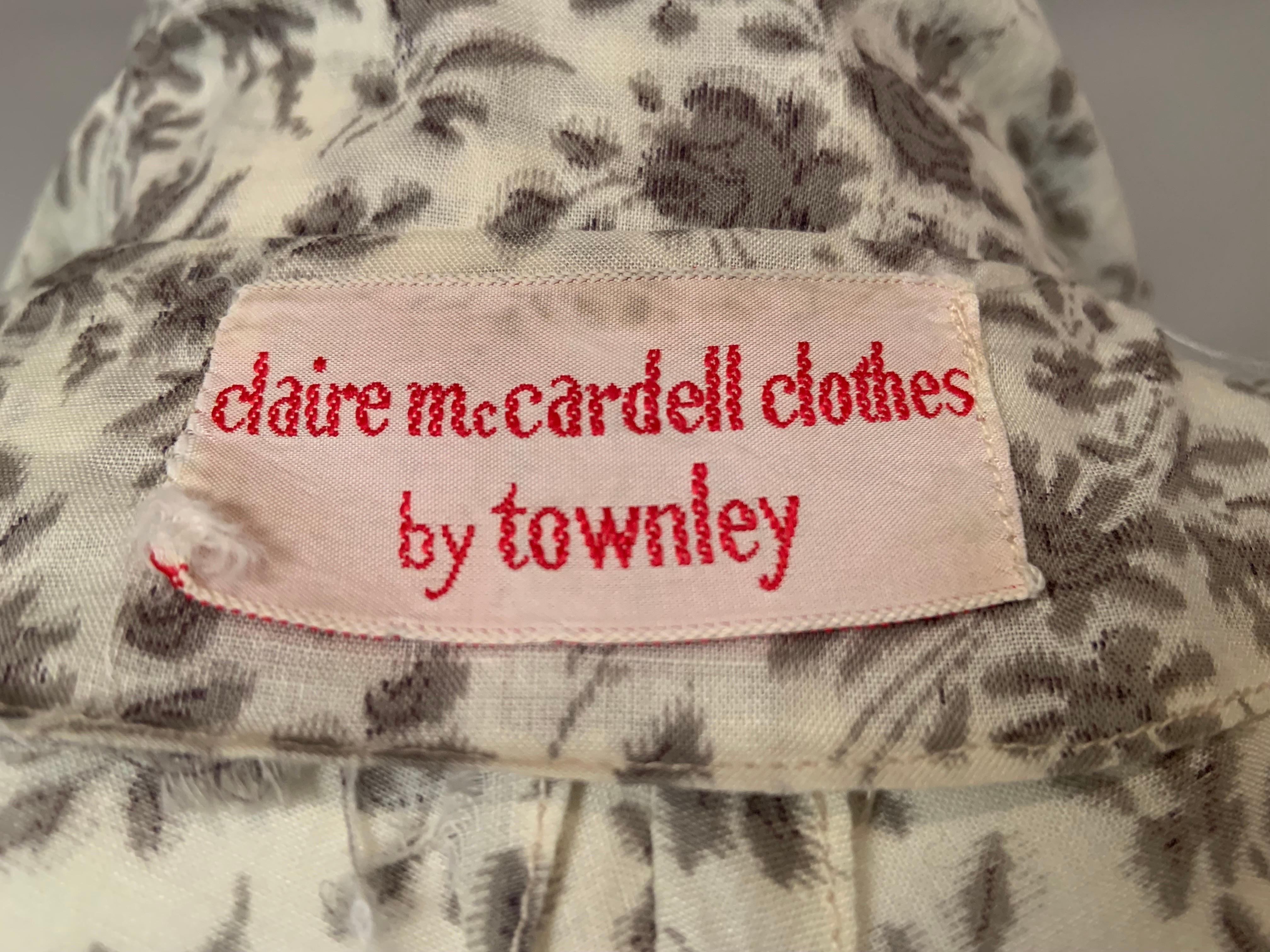 1950's Claire McCardell Grey and White Floral Cotton Print Shirtwaist Dress 6