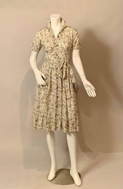 1950's Claire McCardell Grey and White Floral Cotton Print Shirtwaist Dress