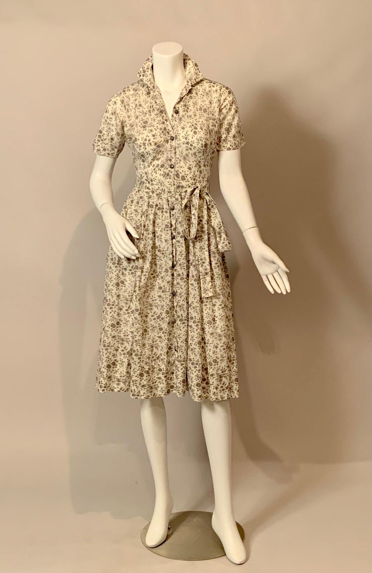 1950's Claire McCardell Grey and White Floral Cotton Print Shirtwaist — free download