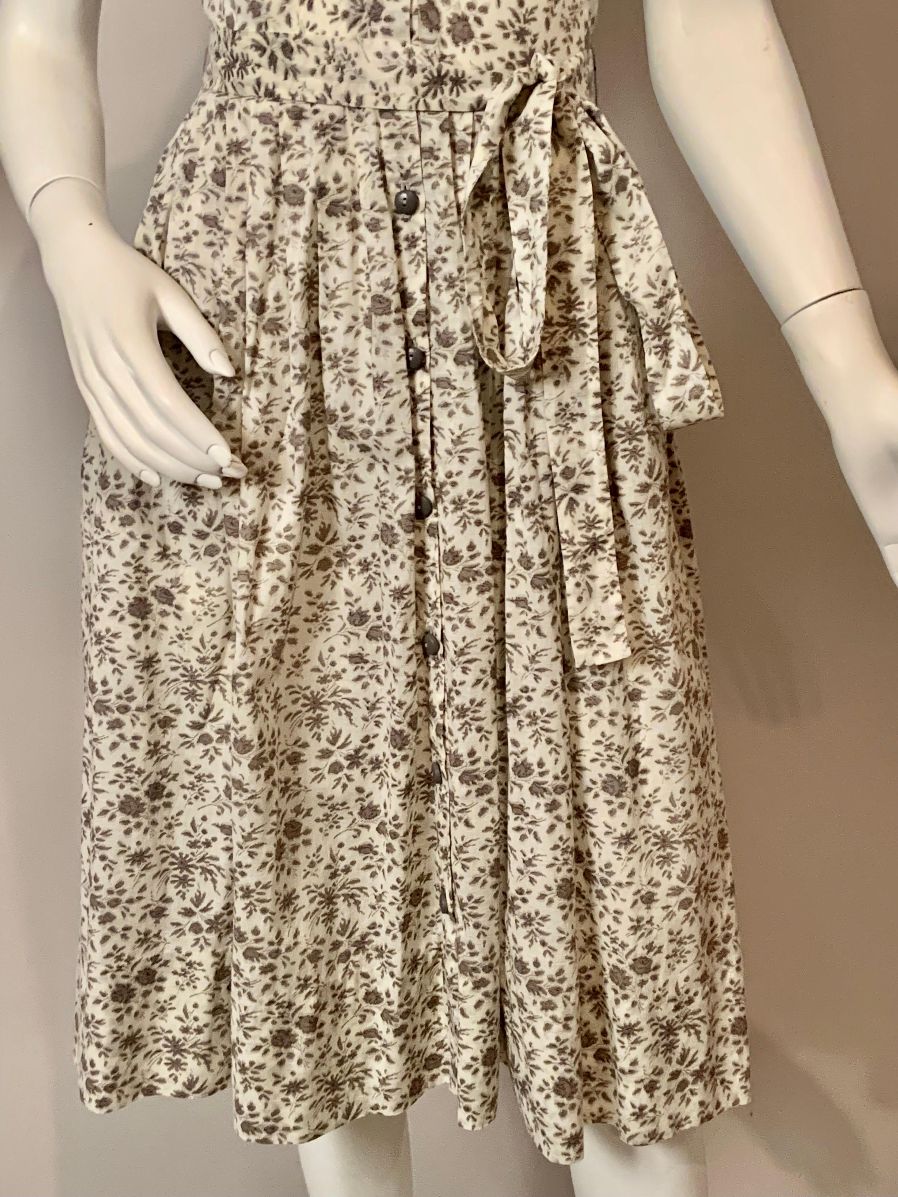 Women's 1950's Claire McCardell Grey and White Floral Cotton Print Shirtwaist Dress