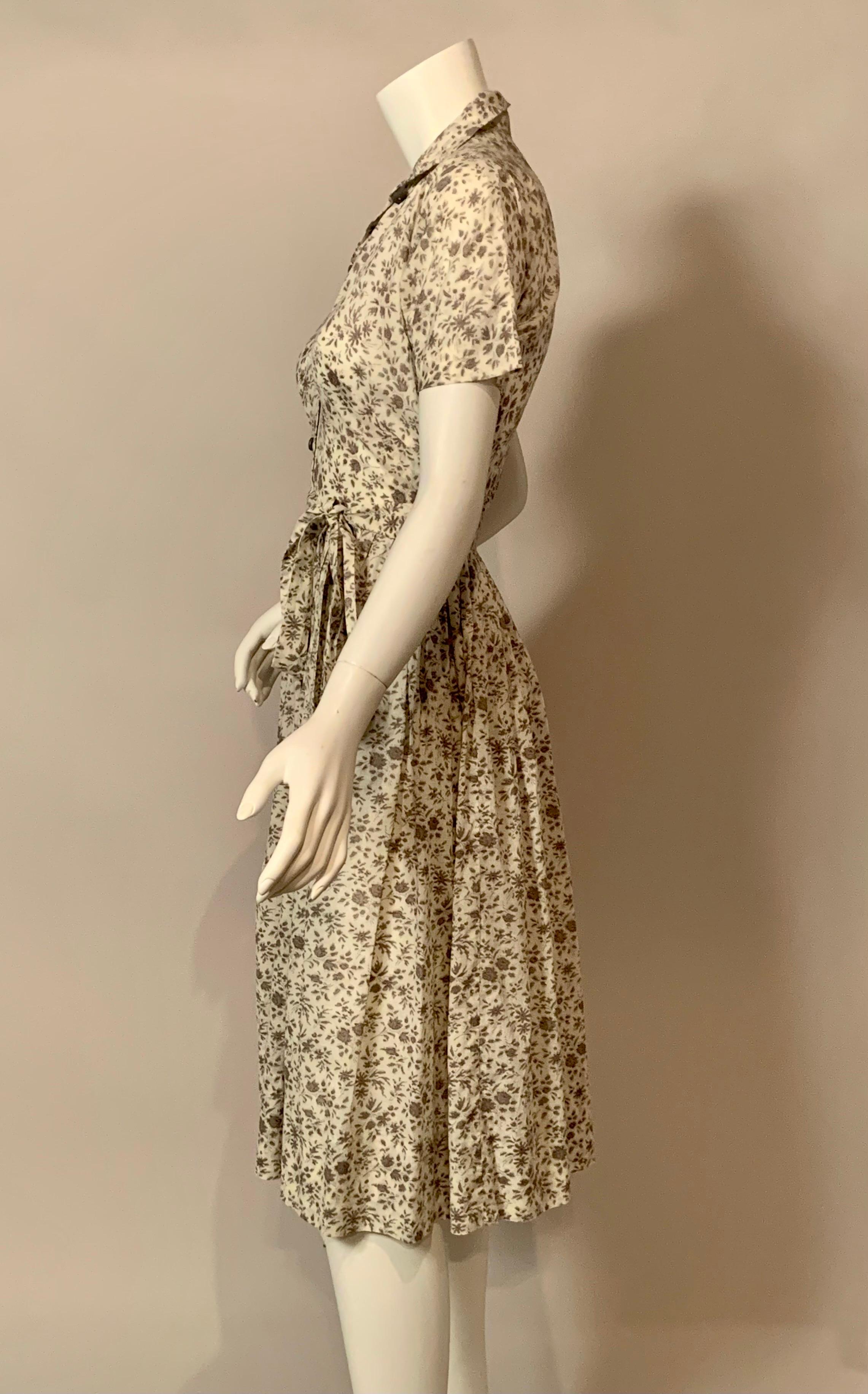 1950's Claire McCardell Grey and White Floral Cotton Print Shirtwaist Dress 1