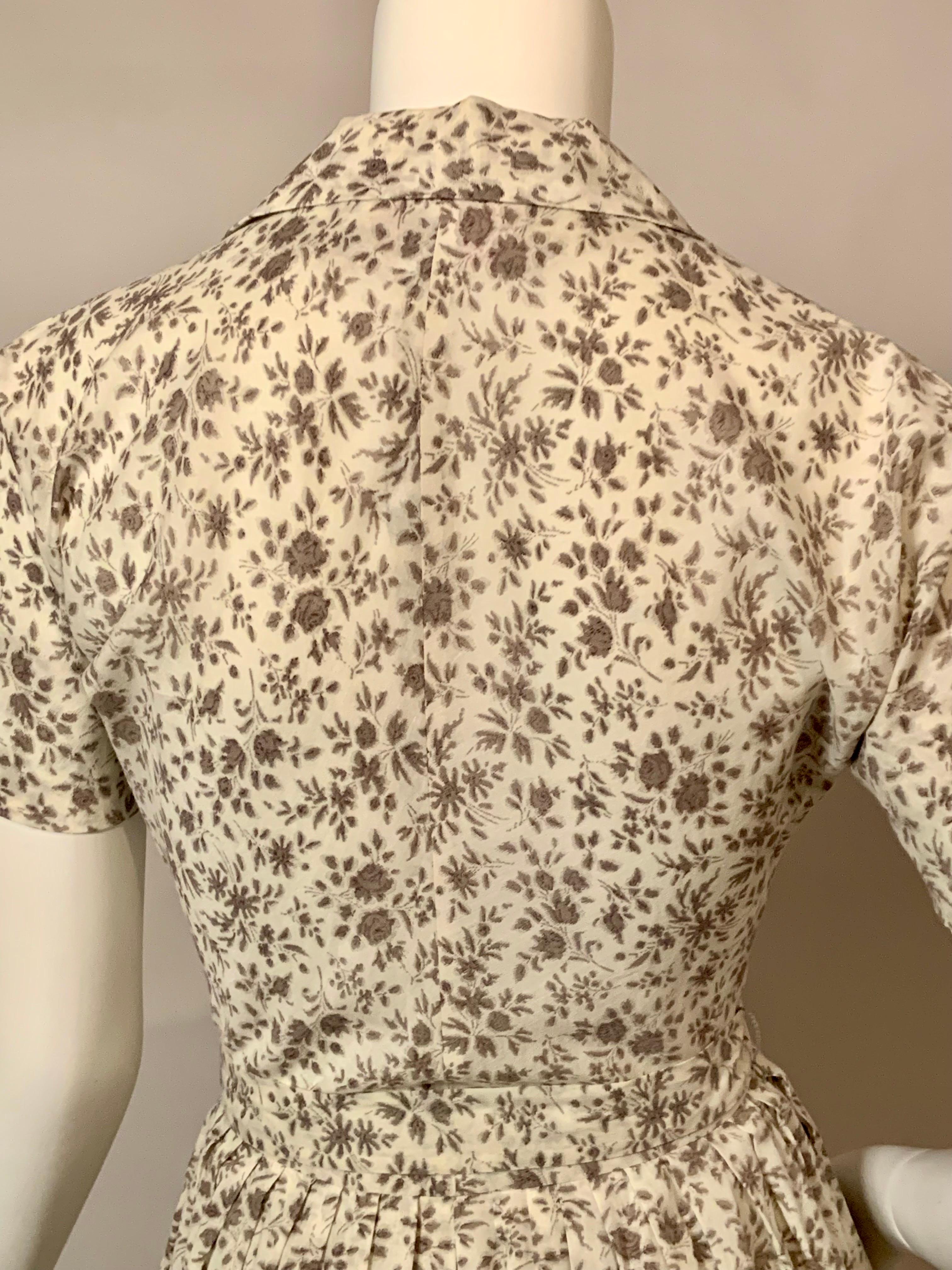 1950's Claire McCardell Grey and White Floral Cotton Print Shirtwaist Dress 3