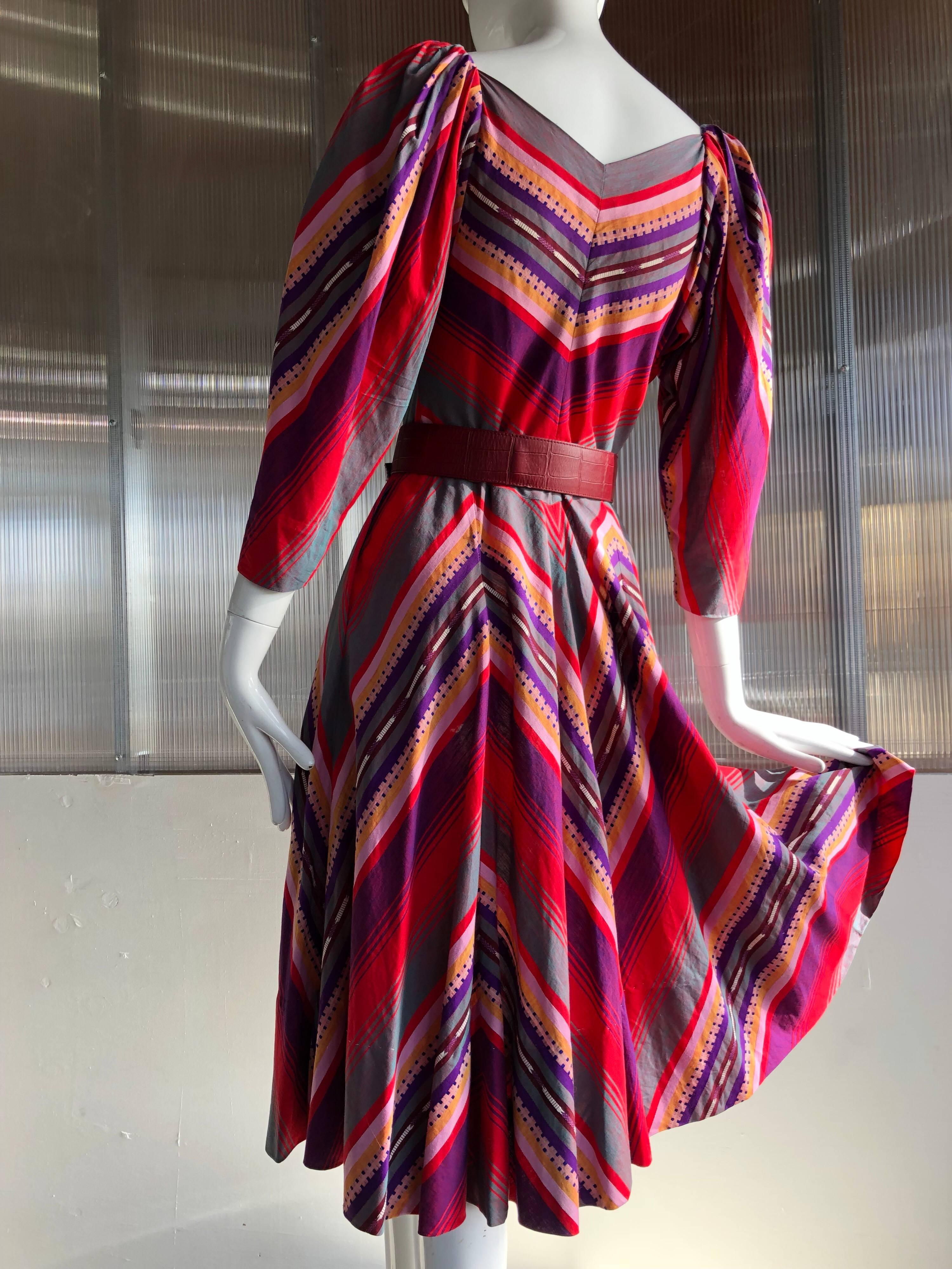 Claire McCardell Striped Cotton Summer Frock in Bold Sunset Colors, 1950s   In Excellent Condition In Gresham, OR