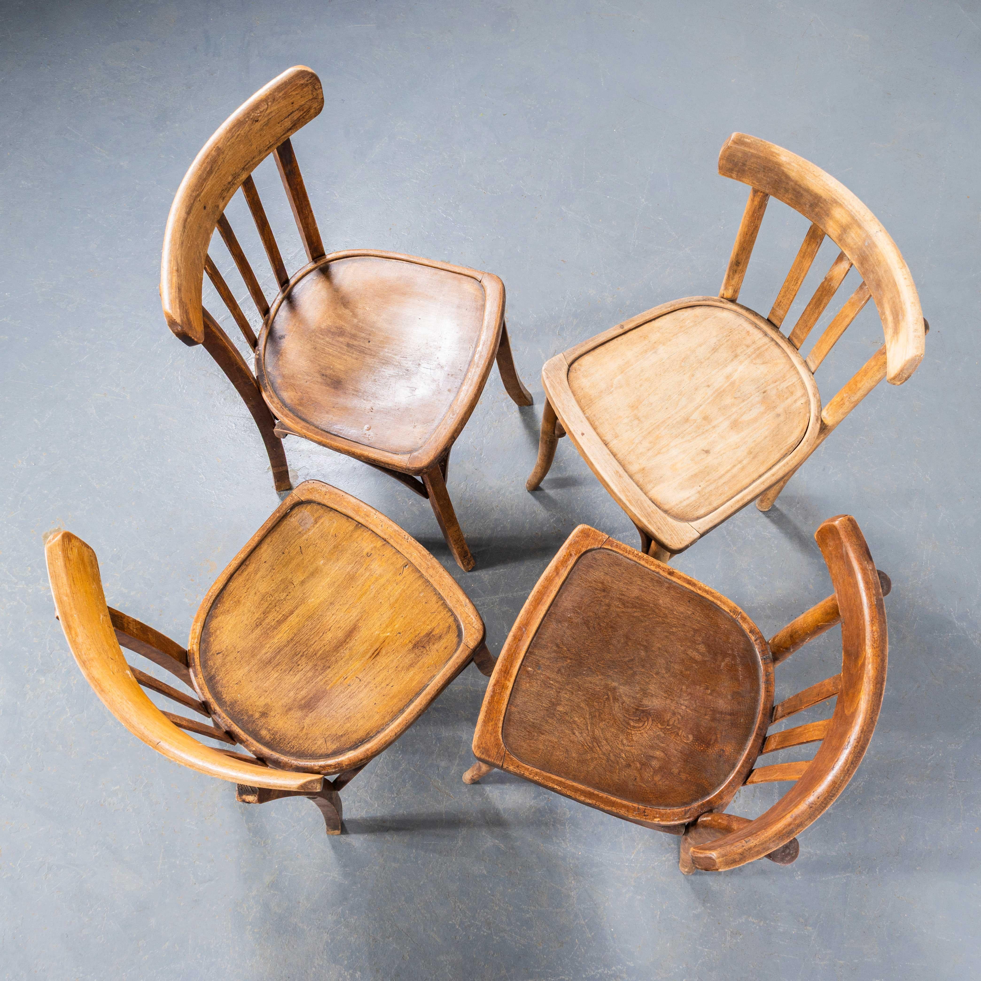 Sillas de comedor de madera curvada con borde cuadrado estilo bistro clásico de los años 50 Madera curvada en venta