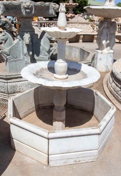1950s Classic Two-Tiered White Marble Fountain with Octagonal Surround