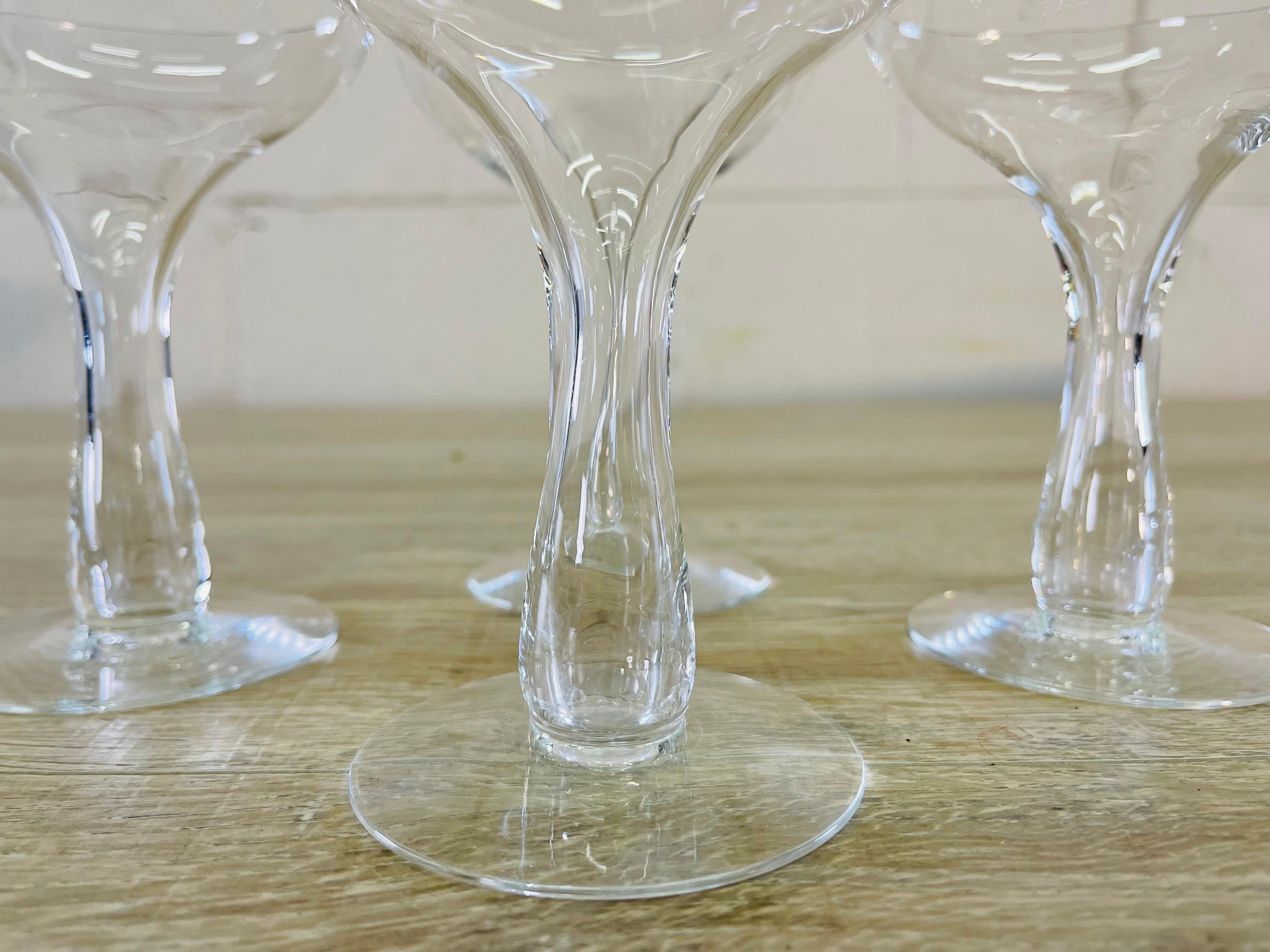 Mid-Century Modern 1950s Clear Glass Hollow Stem Coupes, Set of 4