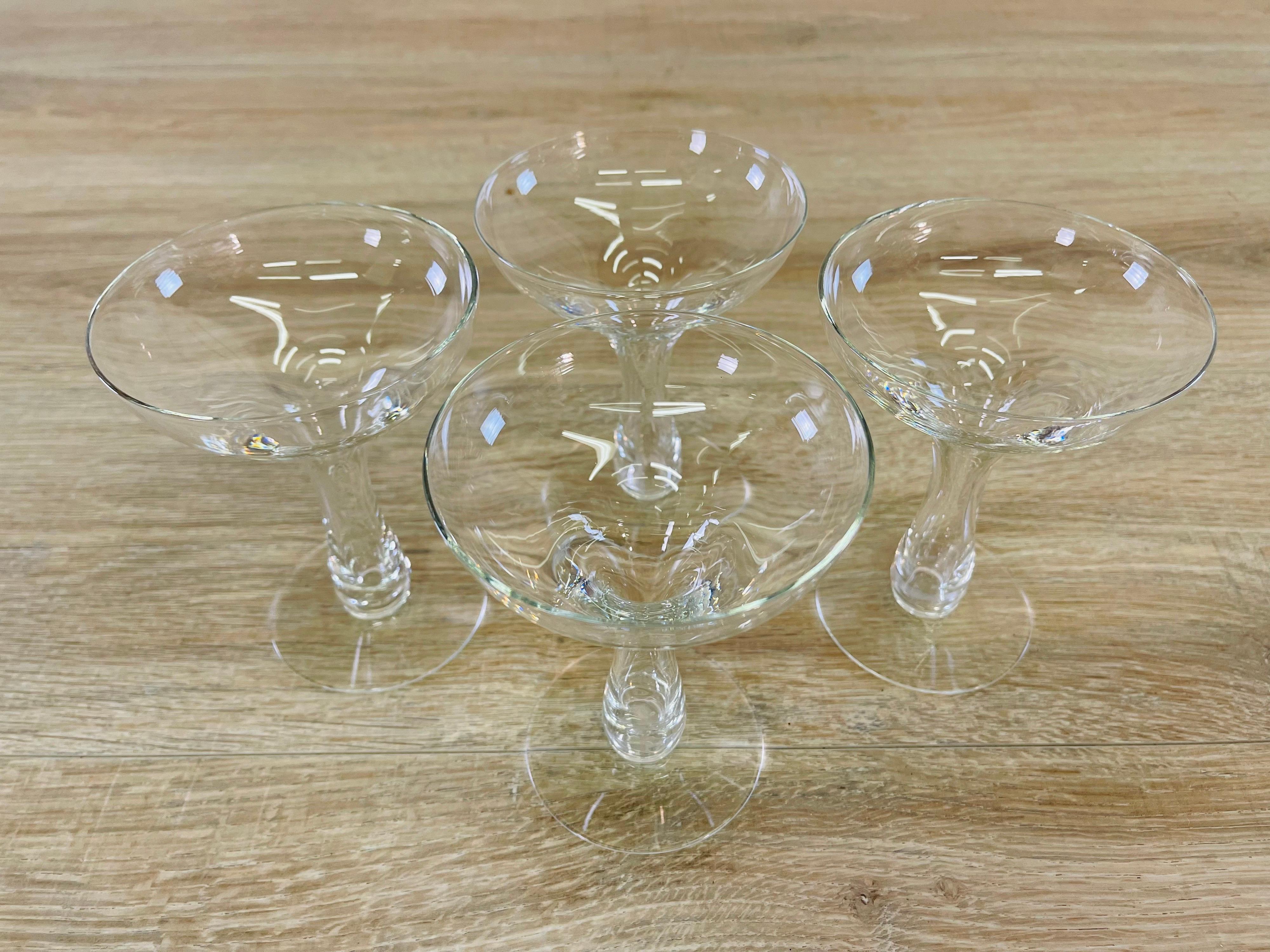 20th Century 1950s Clear Glass Hollow Stem Coupes, Set of 4