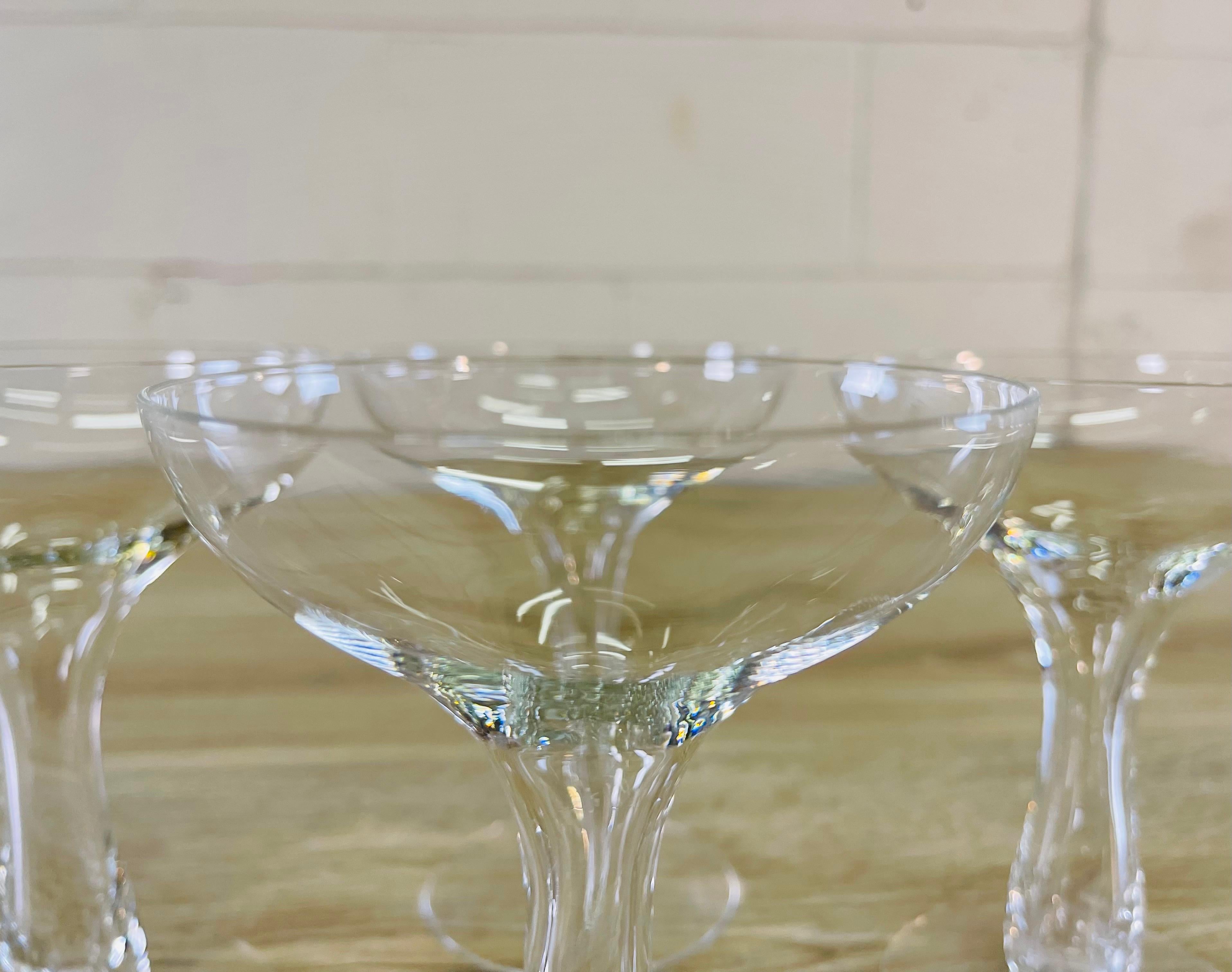 1950s Clear Glass Hollow Stem Coupes, Set of 4 1