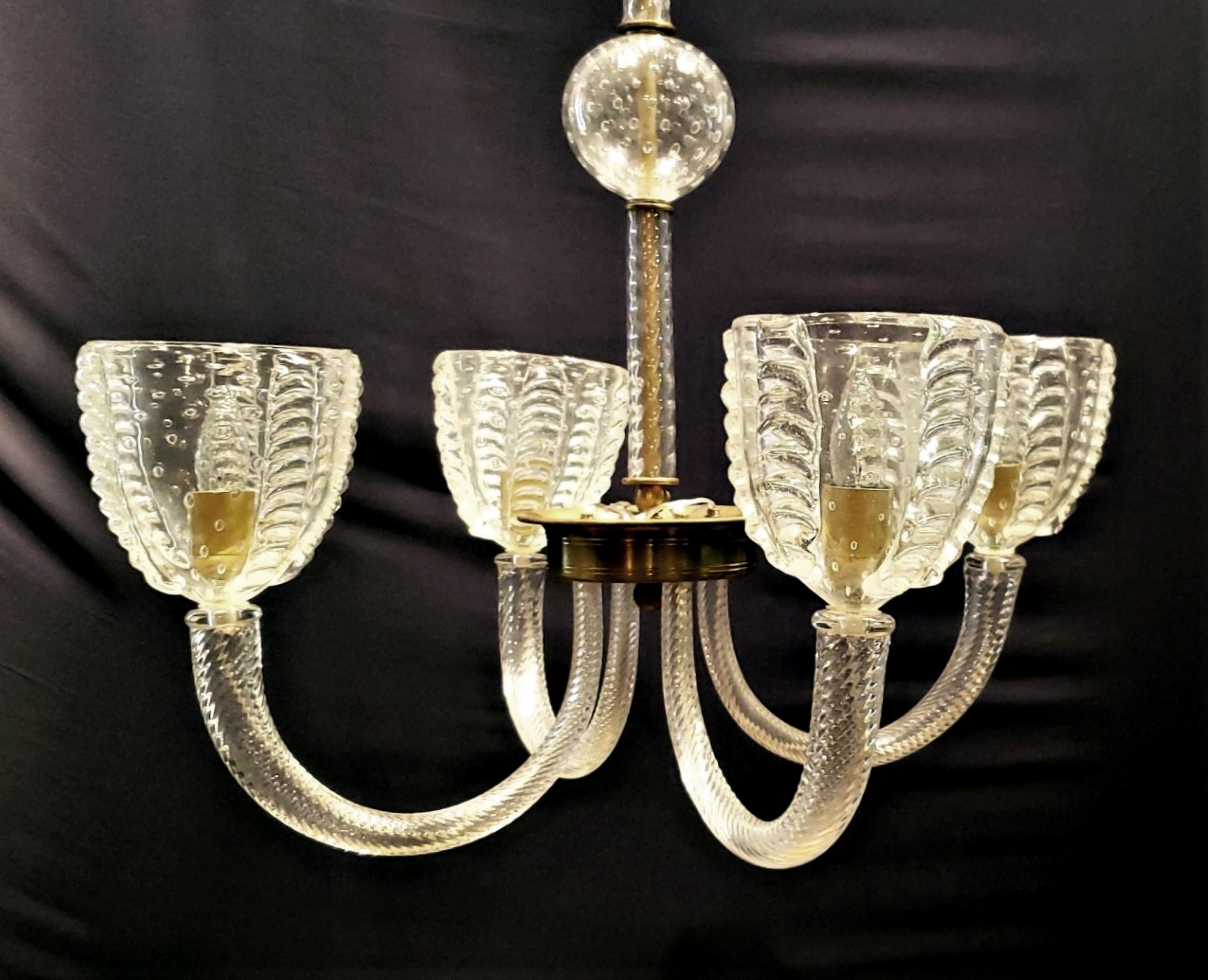 Italian 1950s Clear Murano Blown Glass Shaped Arms Chandelier For Sale