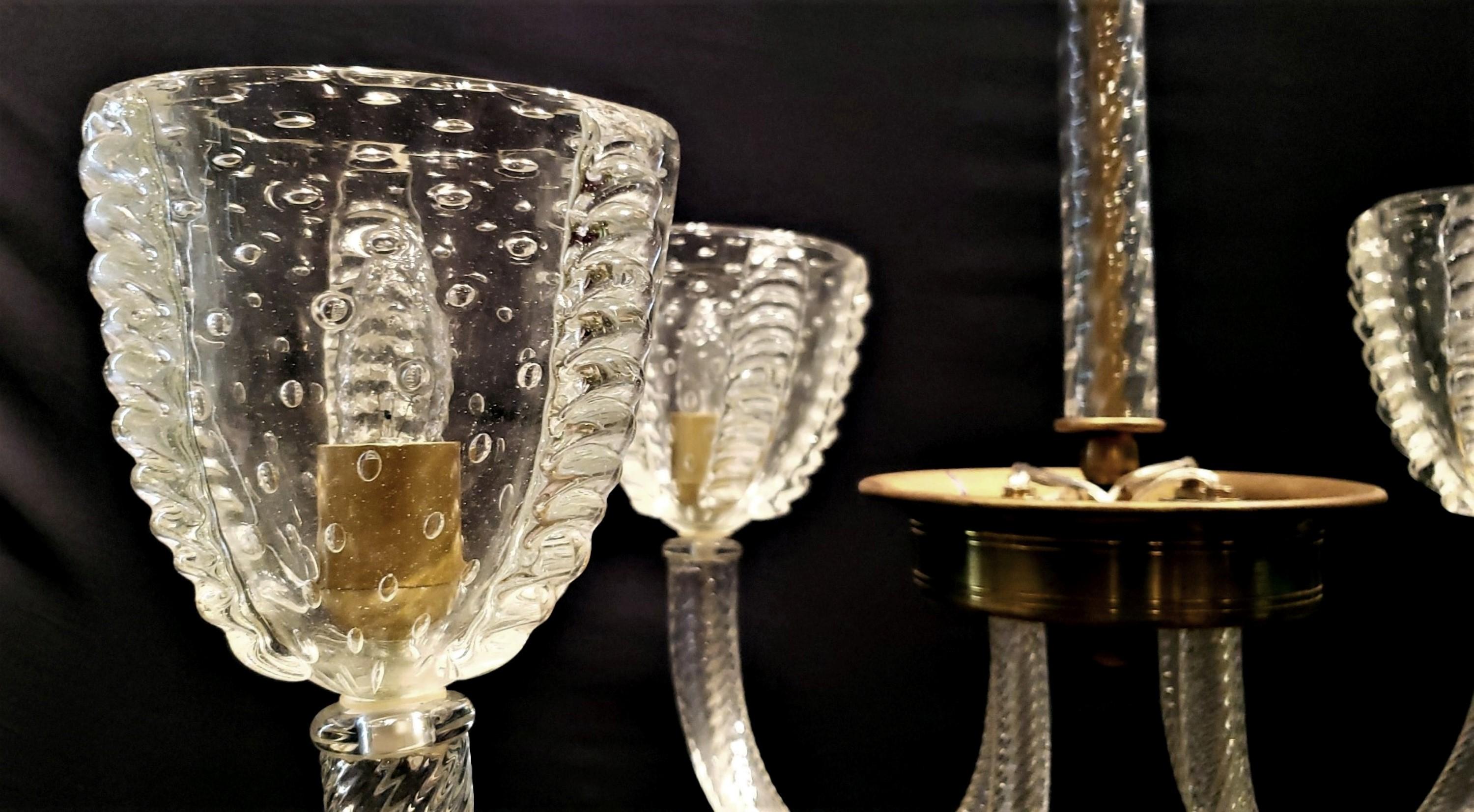 1950er Jahre klar Murano mundgeblasenes Glas geformte Arme Kronleuchter im Zustand „Gut“ im Angebot in New York, NY