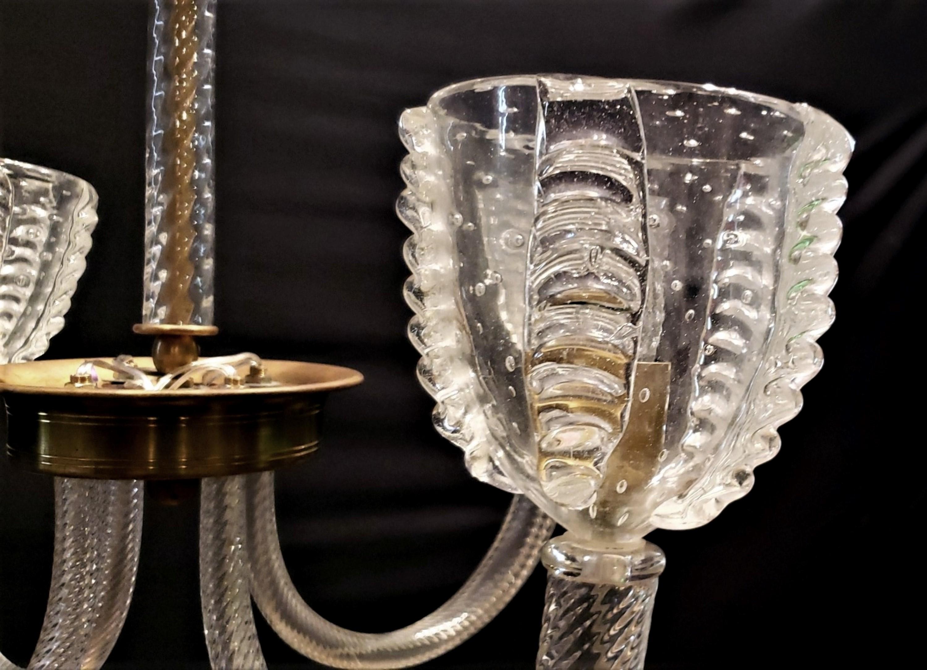 1950er Jahre klar Murano mundgeblasenes Glas geformte Arme Kronleuchter (Mitte des 20. Jahrhunderts) im Angebot