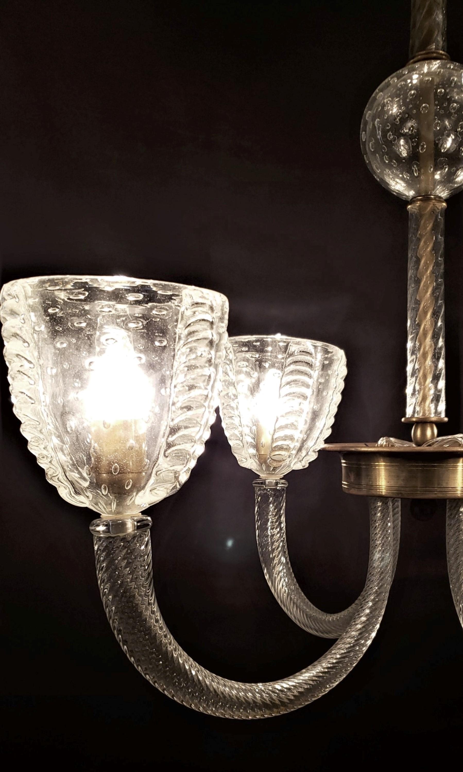 1950s Clear Murano Blown Glass Shaped Arms Chandelier For Sale 1