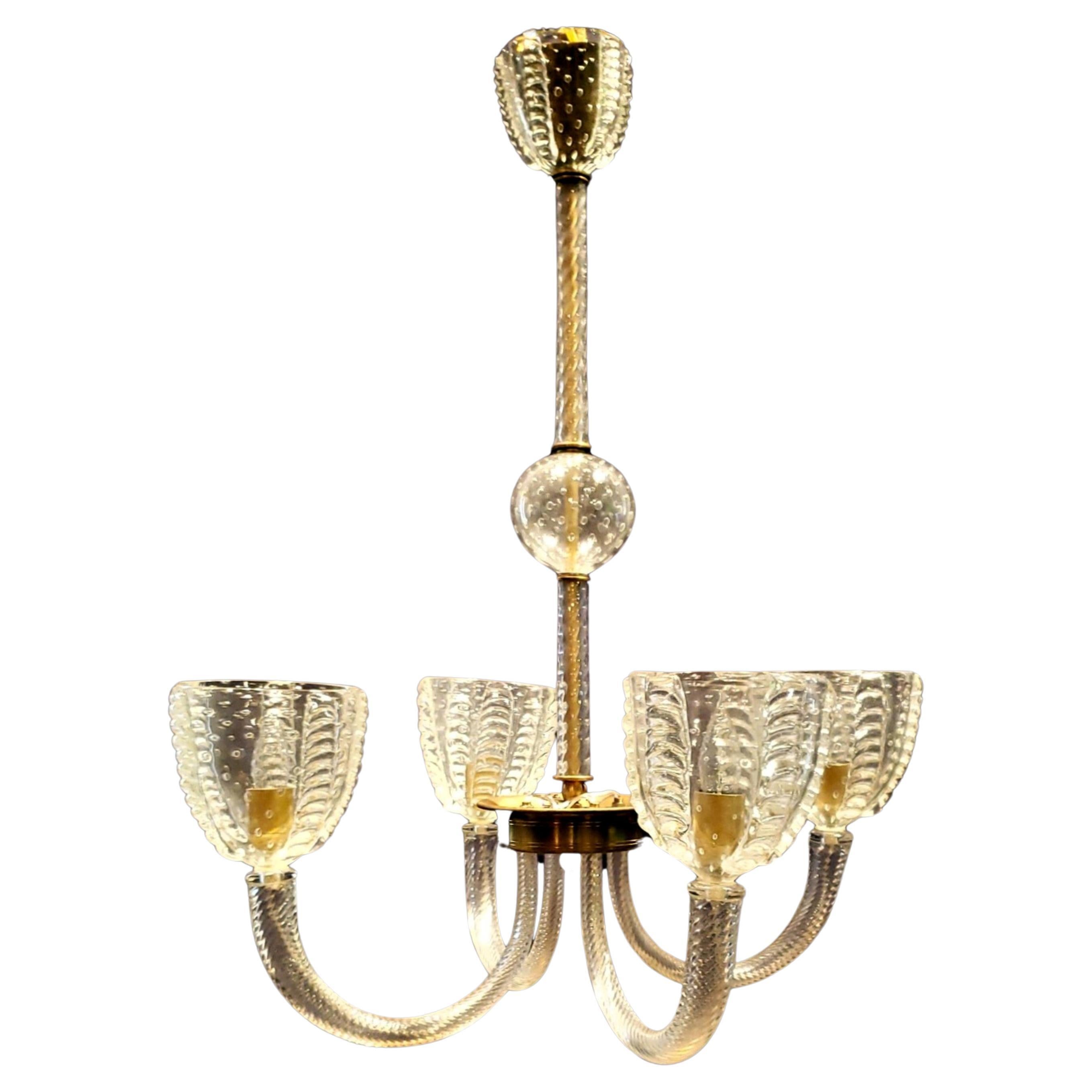 1950s Clear Murano Blown Glass Shaped Arms Chandelier For Sale