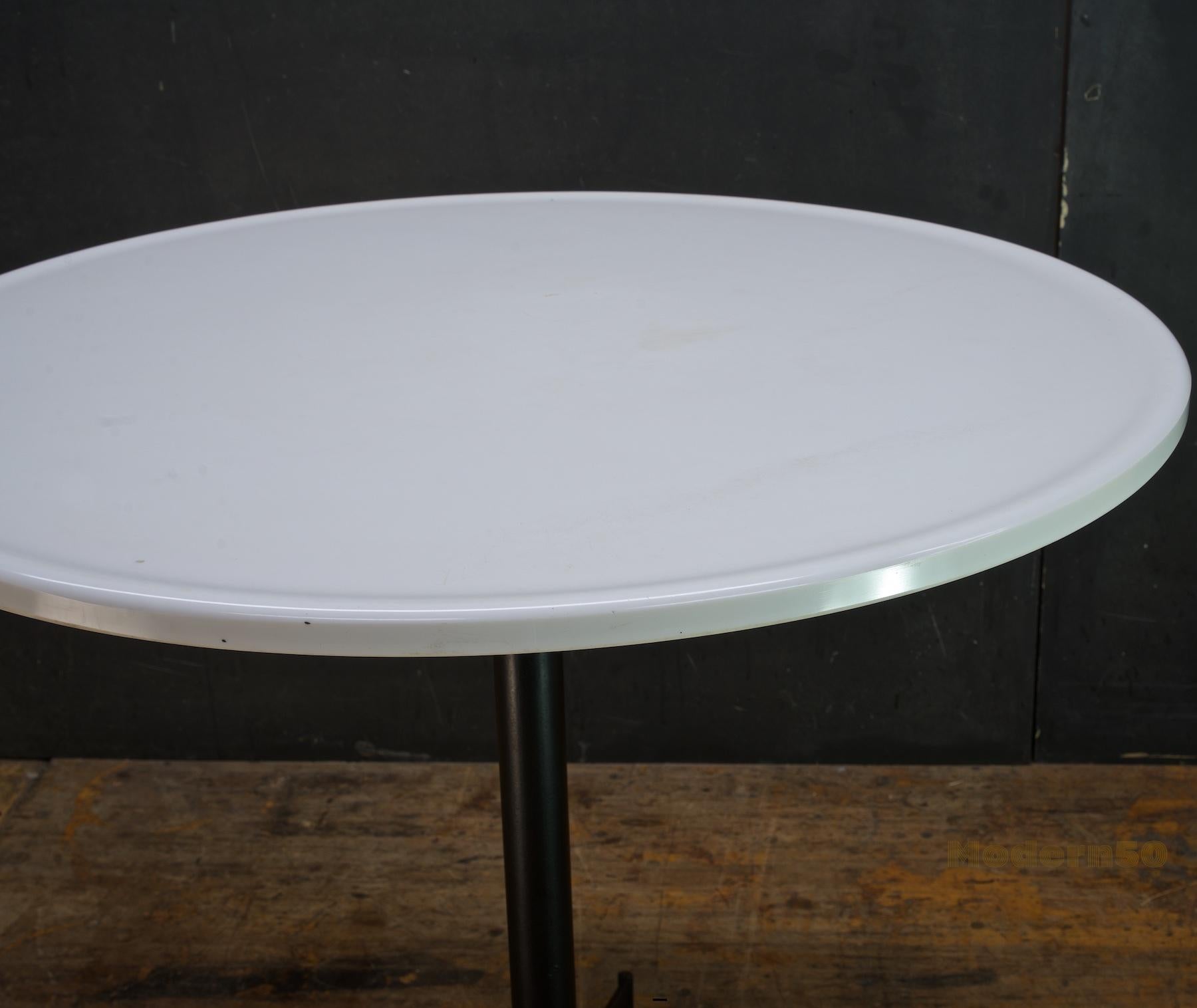 American 1950s Clifford Pascoe (Attrd.) Vitrolite Bistro Cafe Table Iron White Milk Glass