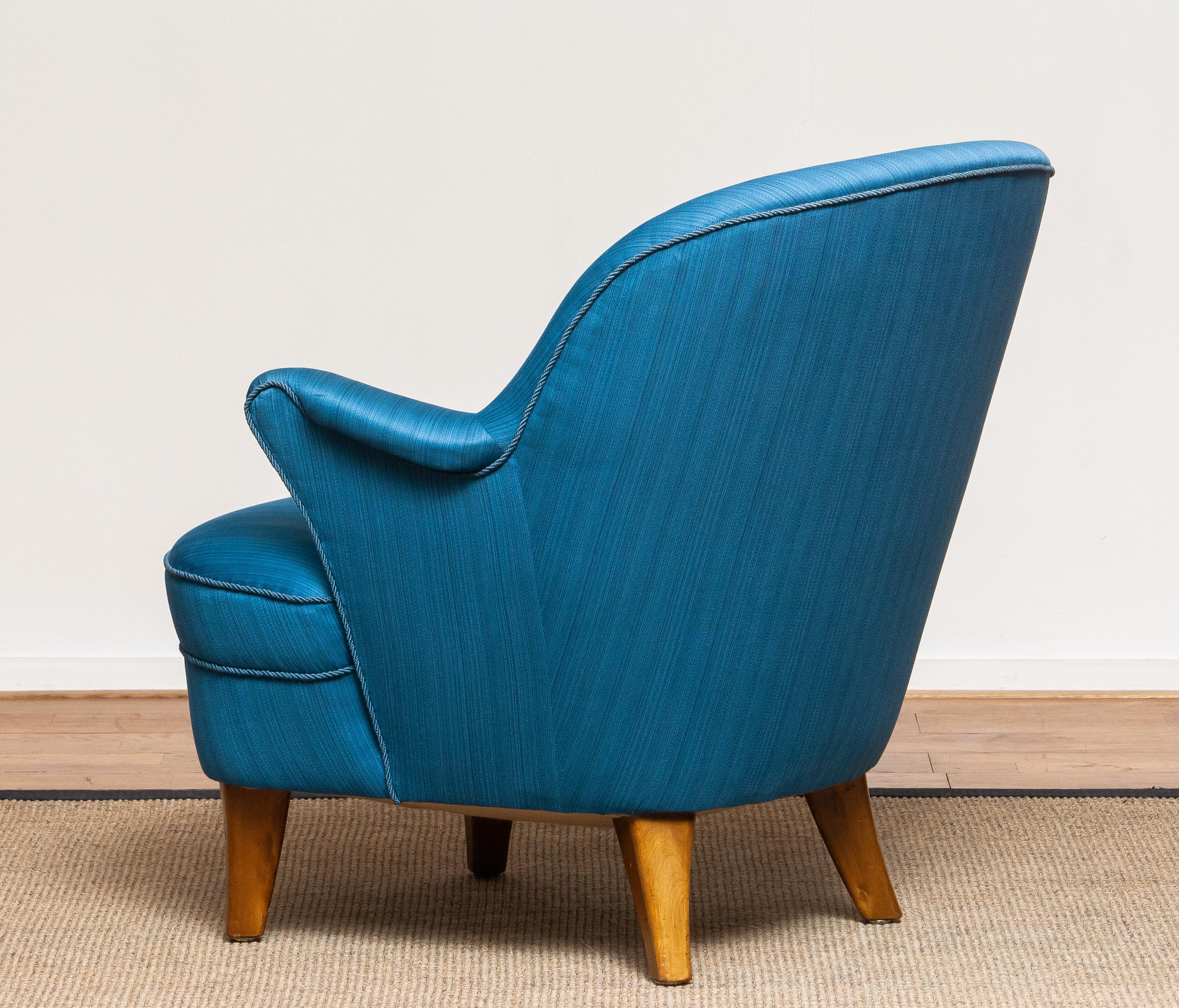 1950s Club / Lounge / Easy Chair in the Manner of Kurt Olsen in Petrol Fabric 4