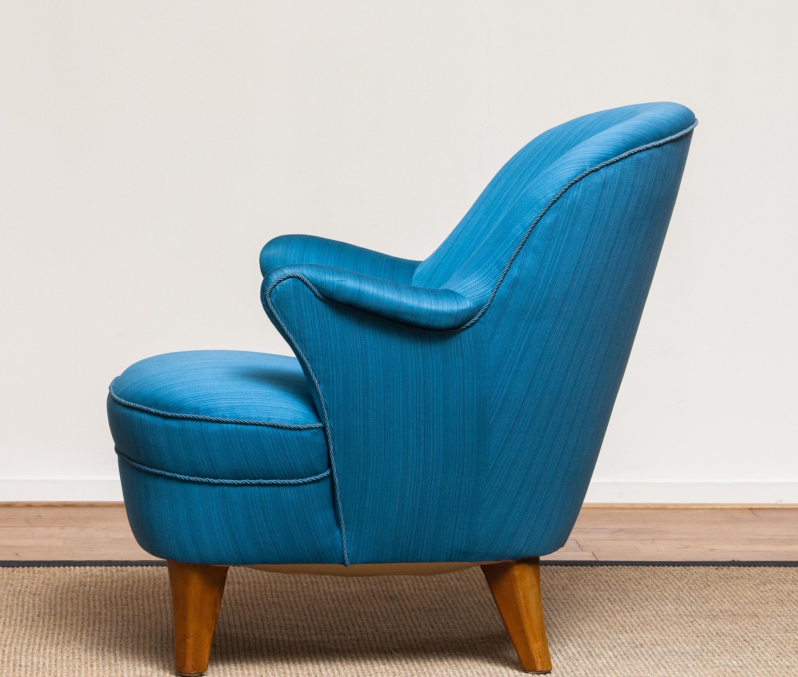 1950s Club / Lounge / Easy Chair in the Manner of Kurt Olsen in Petrol Fabric 6