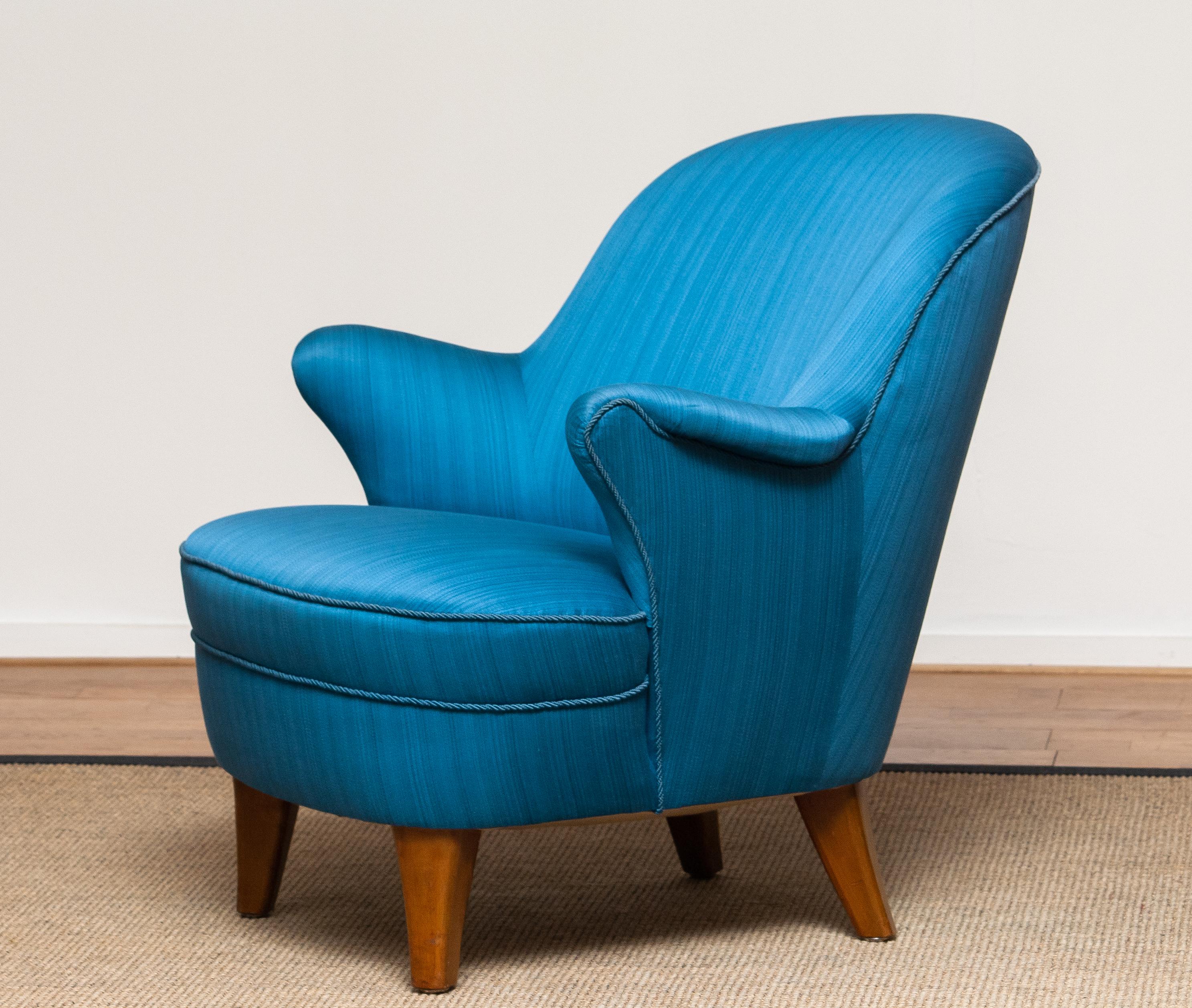 Mid-Century Modern 1950s Club / Lounge / Easy Chair in the Manner of Kurt Olsen in Petrol Fabric