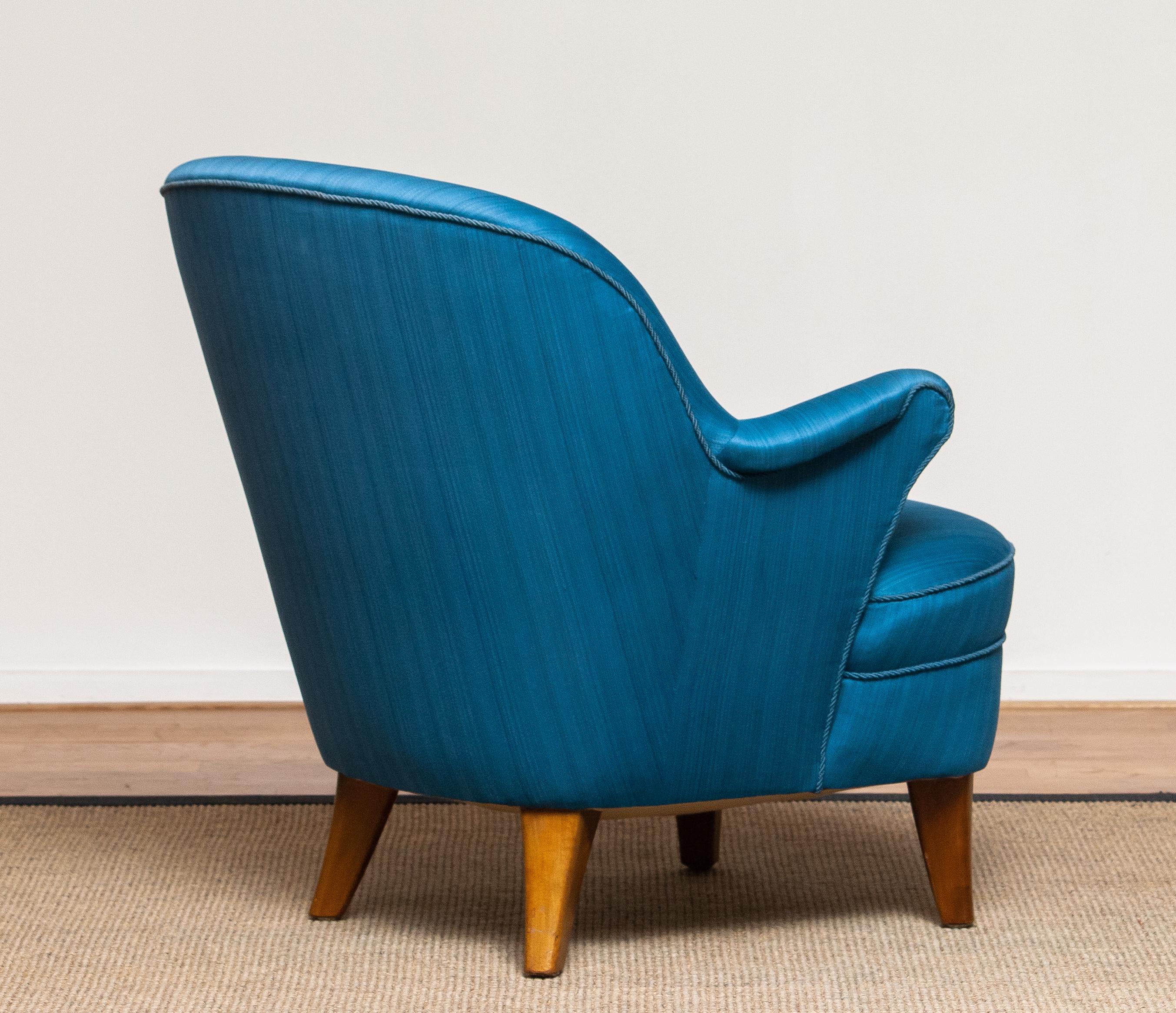 1950s Club / Lounge / Easy Chair in the Manner of Kurt Olsen in Petrol Fabric 2