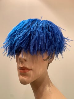 1950s Cobalt Blue Ostrich Feather Fringe Pillbox Hat